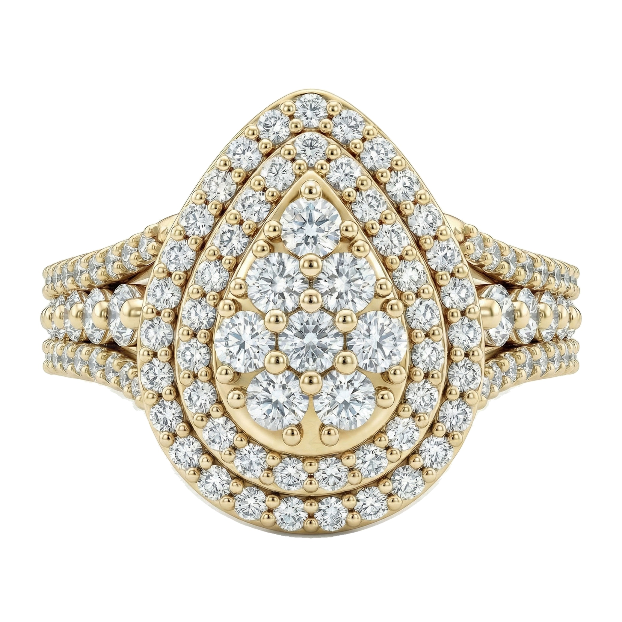 1.10 ct EF VS Lab Grown Diamond Pear Cluster Engagement Ring in 10k Yellow Gold