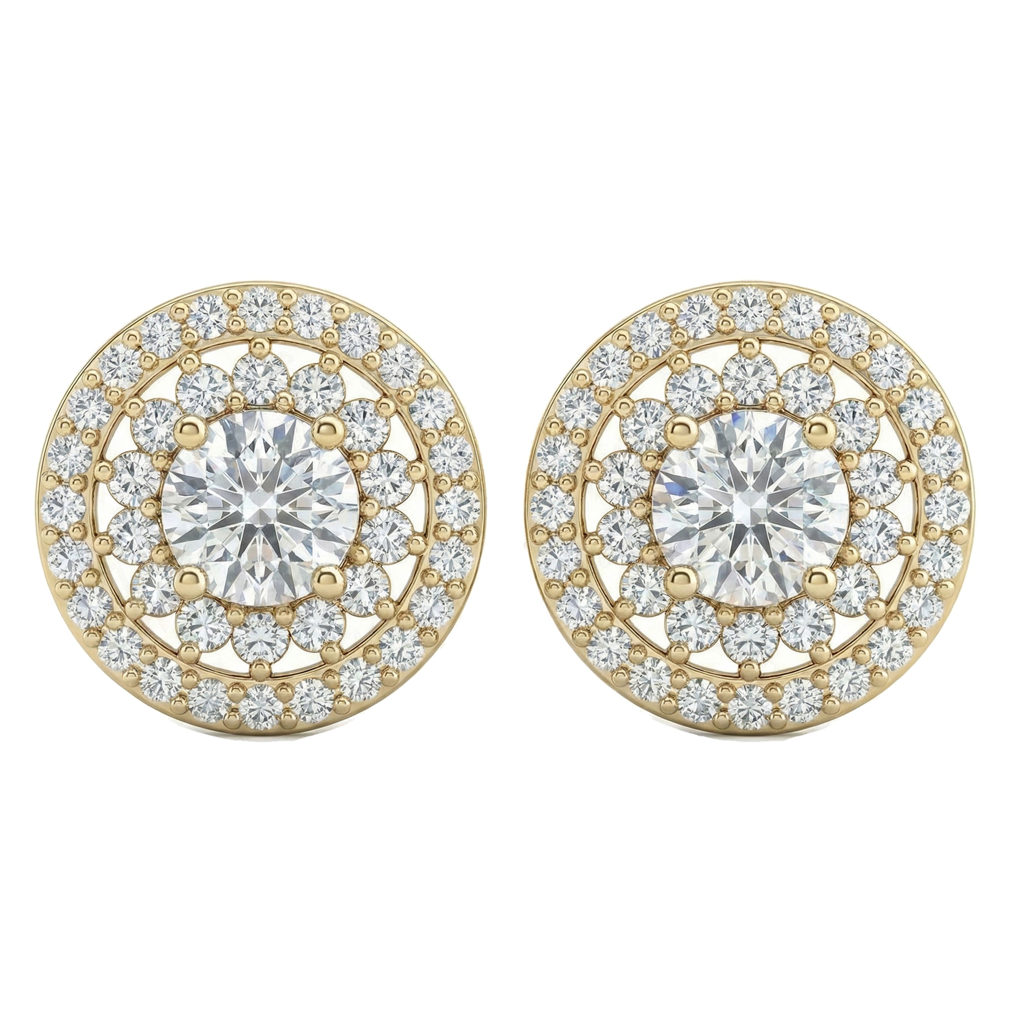 1.10 ct EF VS Lab Grown DIamond Halo Earrings in 10k Yellow Gold