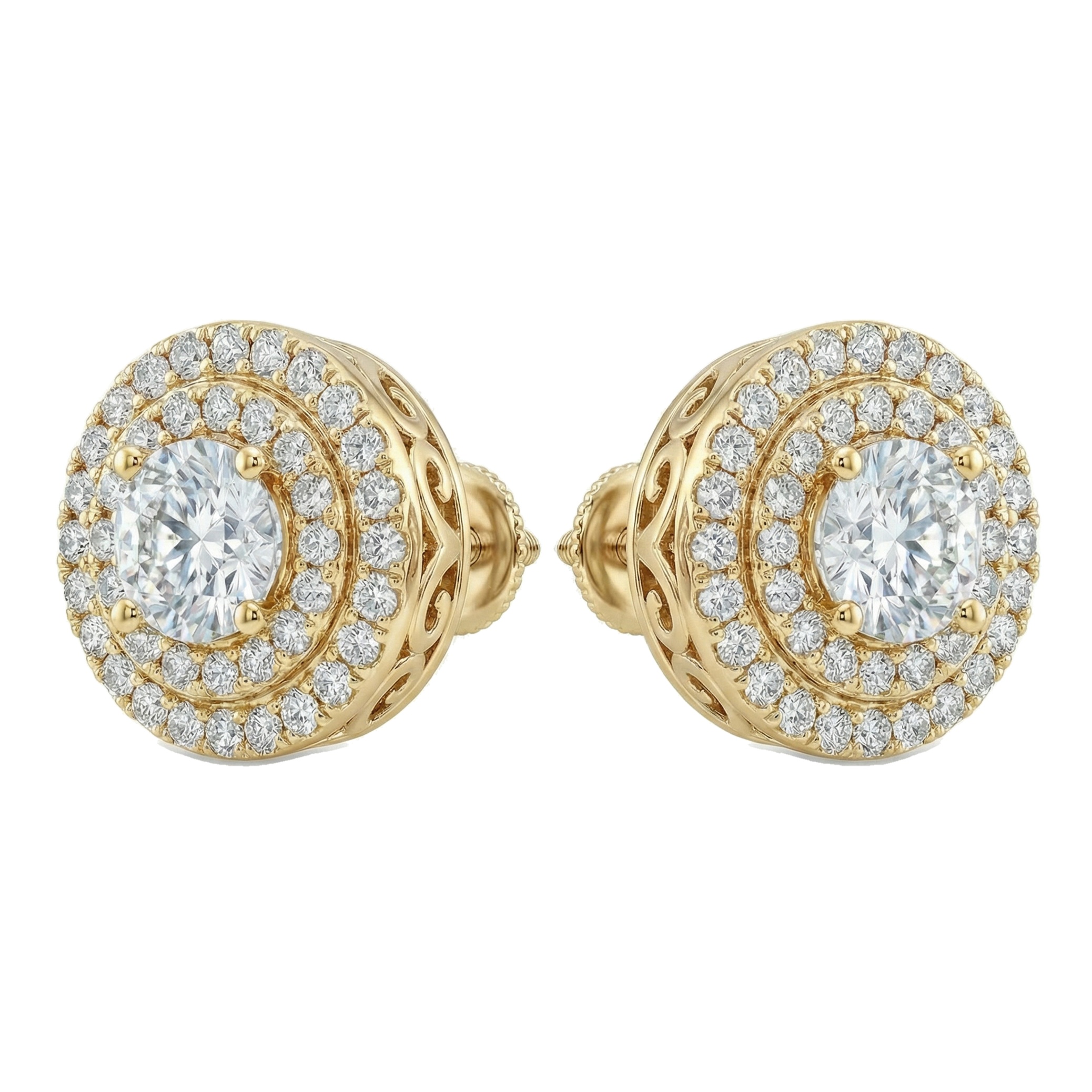 2.25 ct EF VS Lab Grown DIamond Cluster Earrings in 10k Yellow Gold