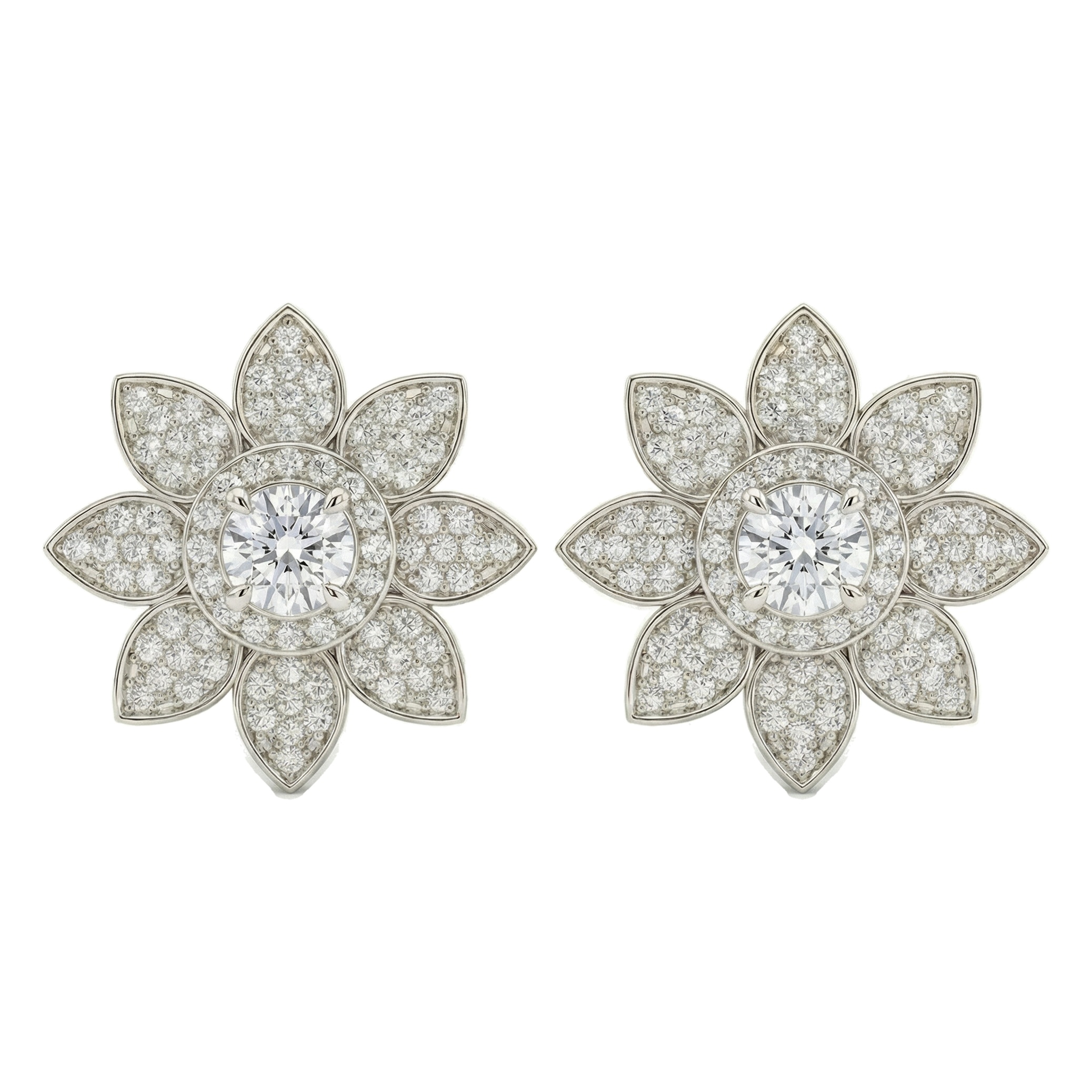 0.90 ct EF VS Lab Grown DIamond Flower Earrings in 10k White Gold