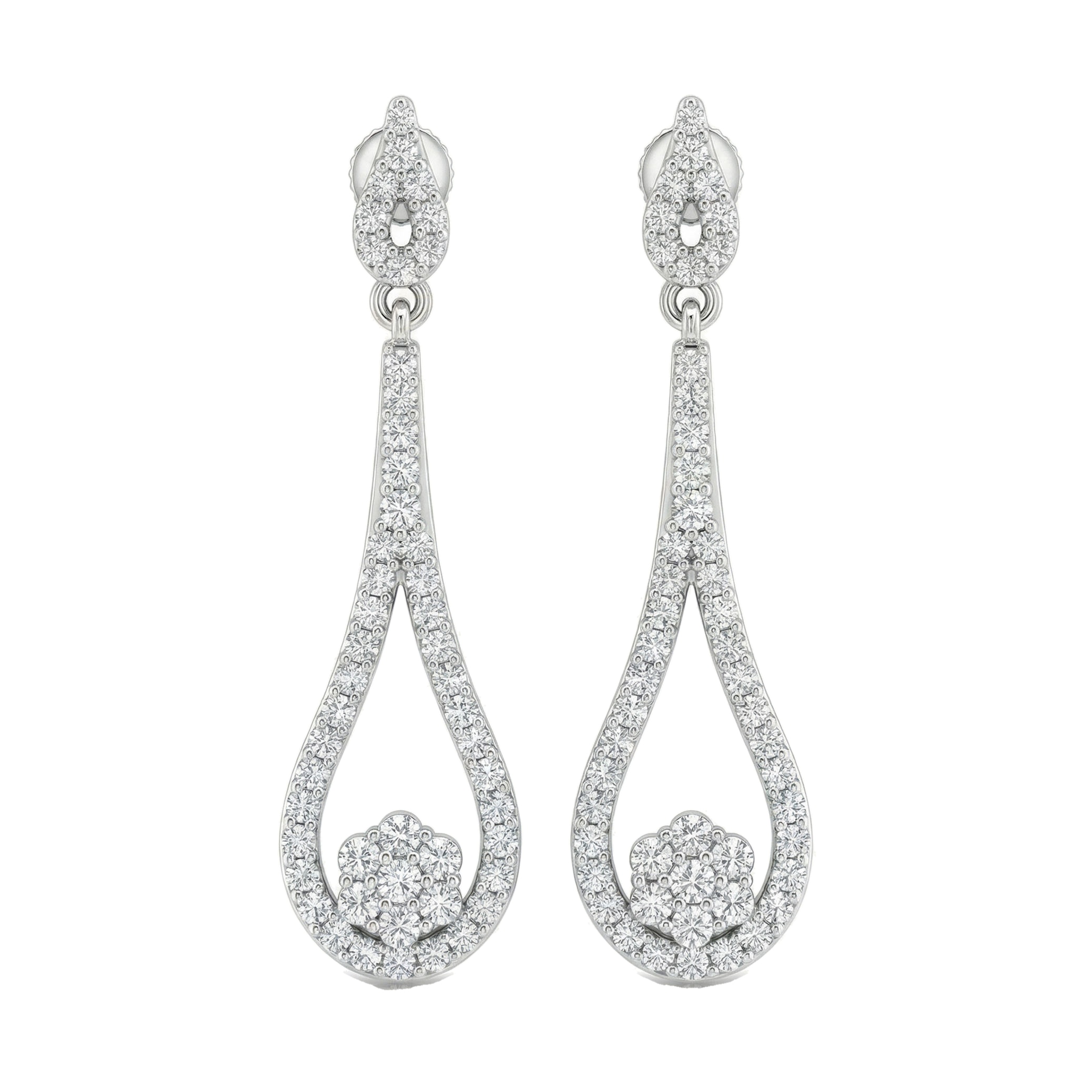 1.55 ct EF VS Lab Grown DIamond Drop Earrings in 14k White Gold