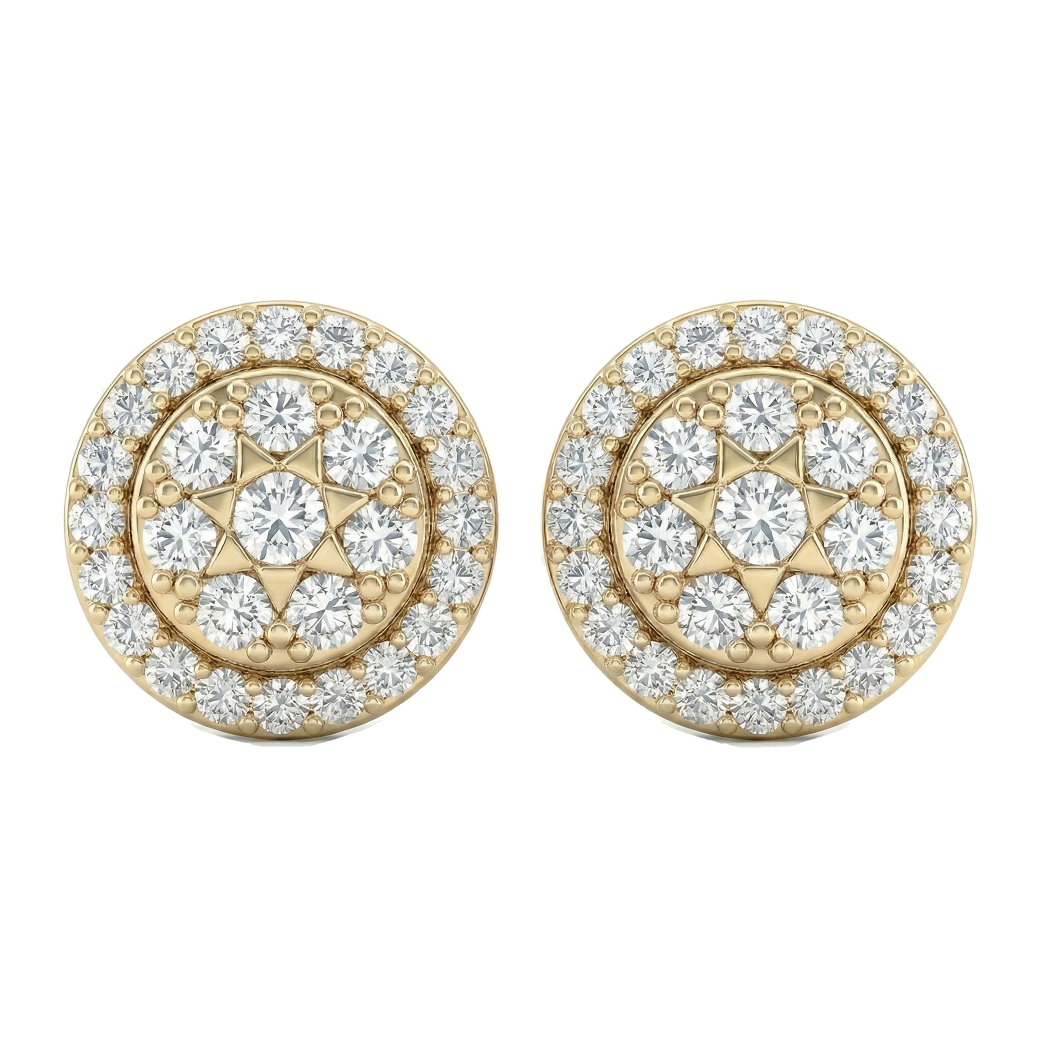 2.50 ct EF VS Lab Grown DIamond Cluster Earrings in 14k Yellow Gold