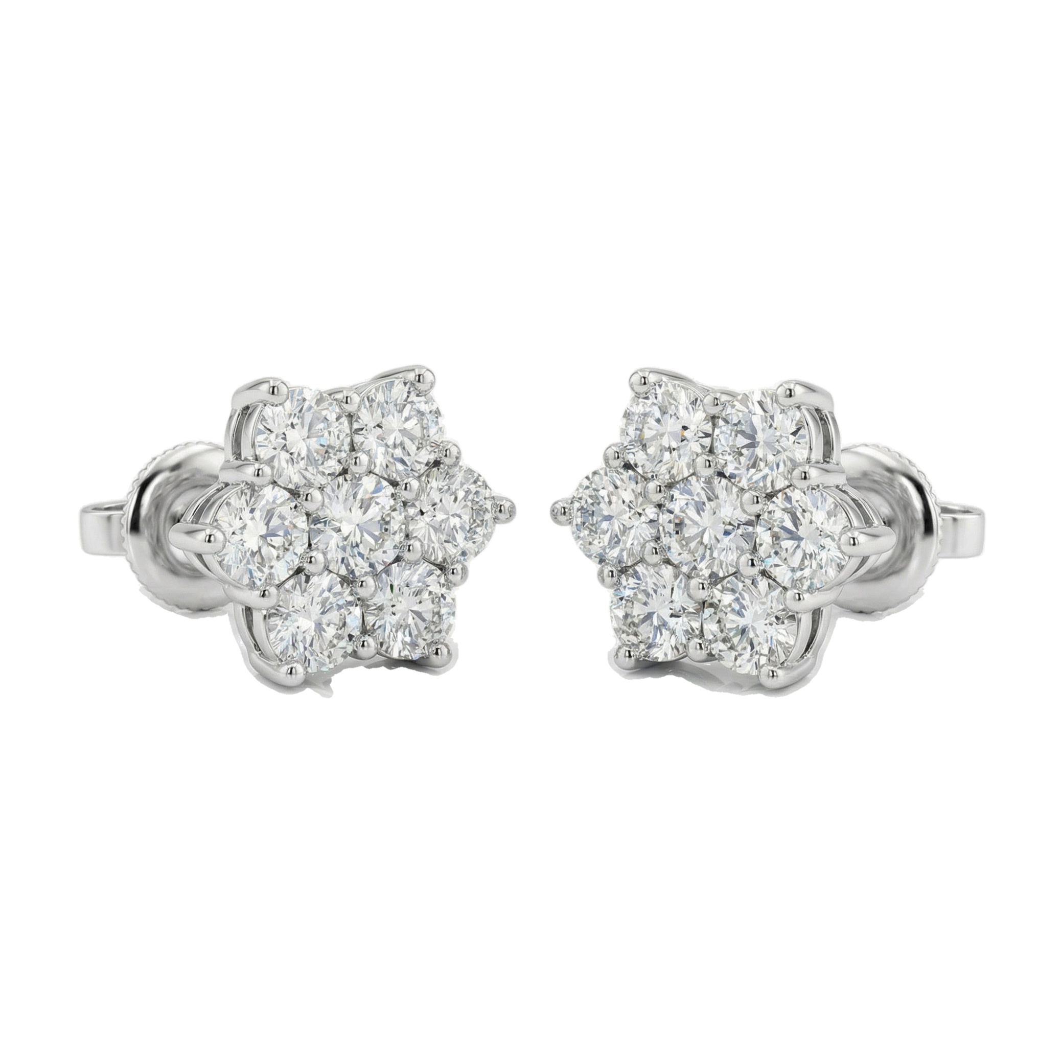 0.75 ct EF VS Lab Grown DIamond Cluster Earrings in 14k White Gold