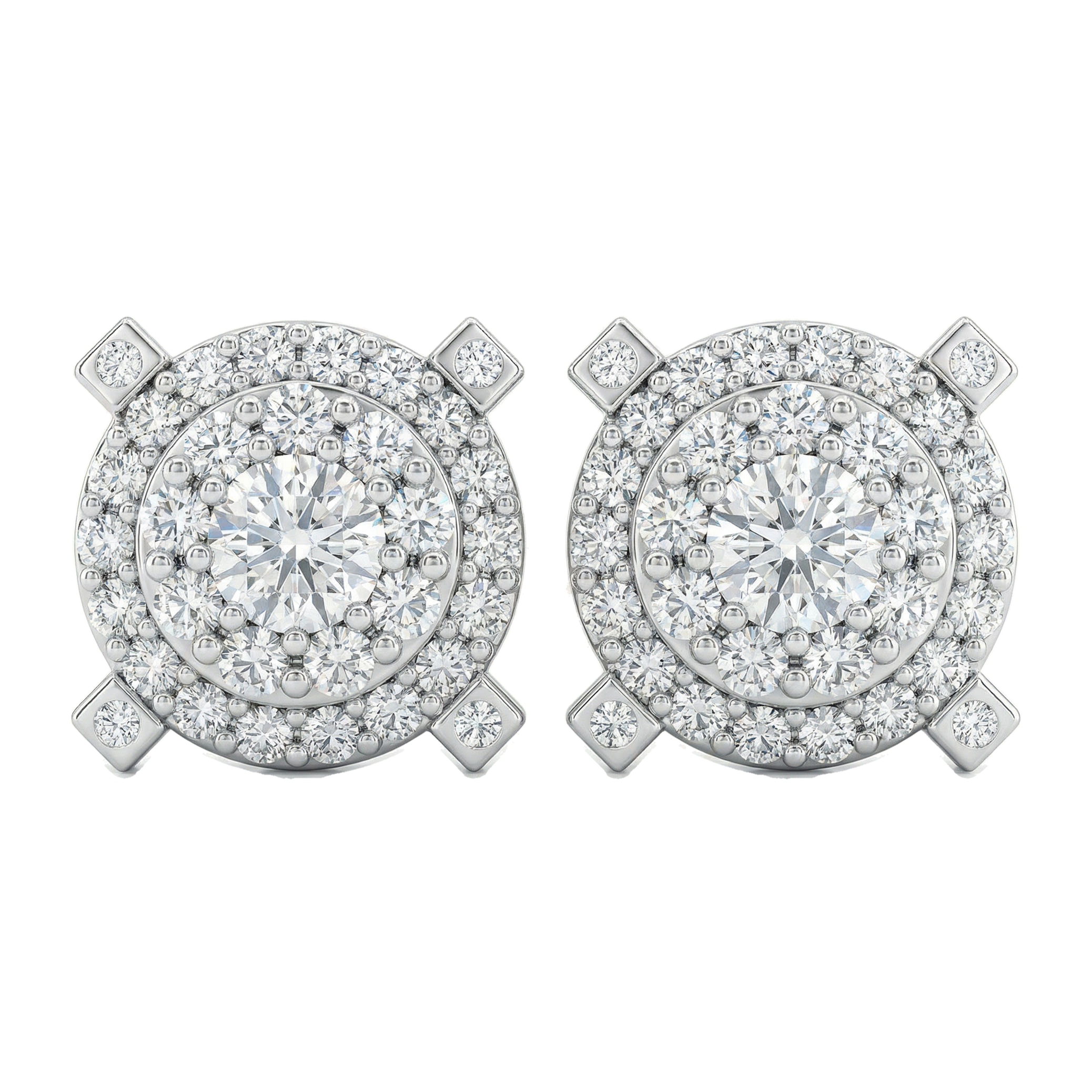 1.70 ct EF VS Lab Grown DIamond Halo Earrings in 14k White Gold
