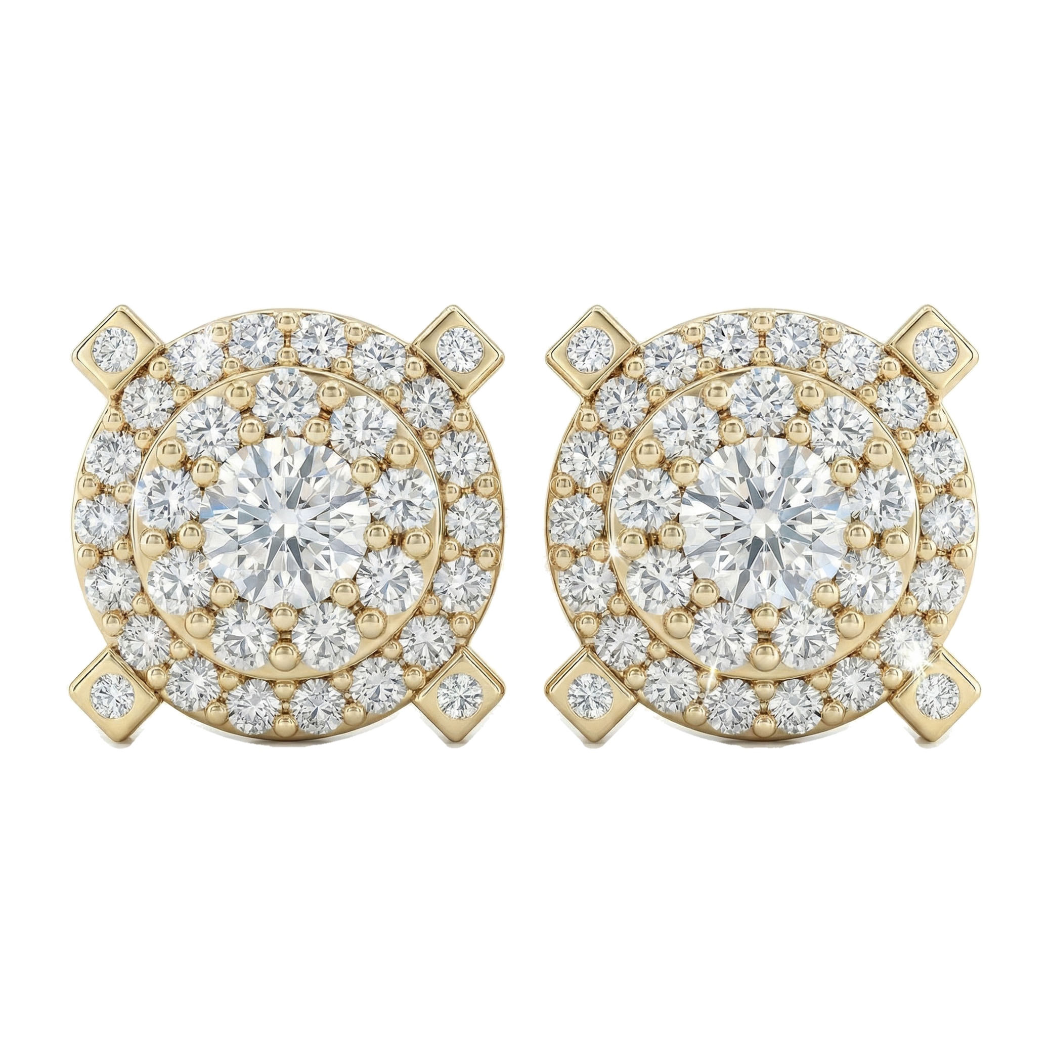 1.70 ct EF VS Lab Grown DIamond Halo Earrings in 14k Yellow Gold