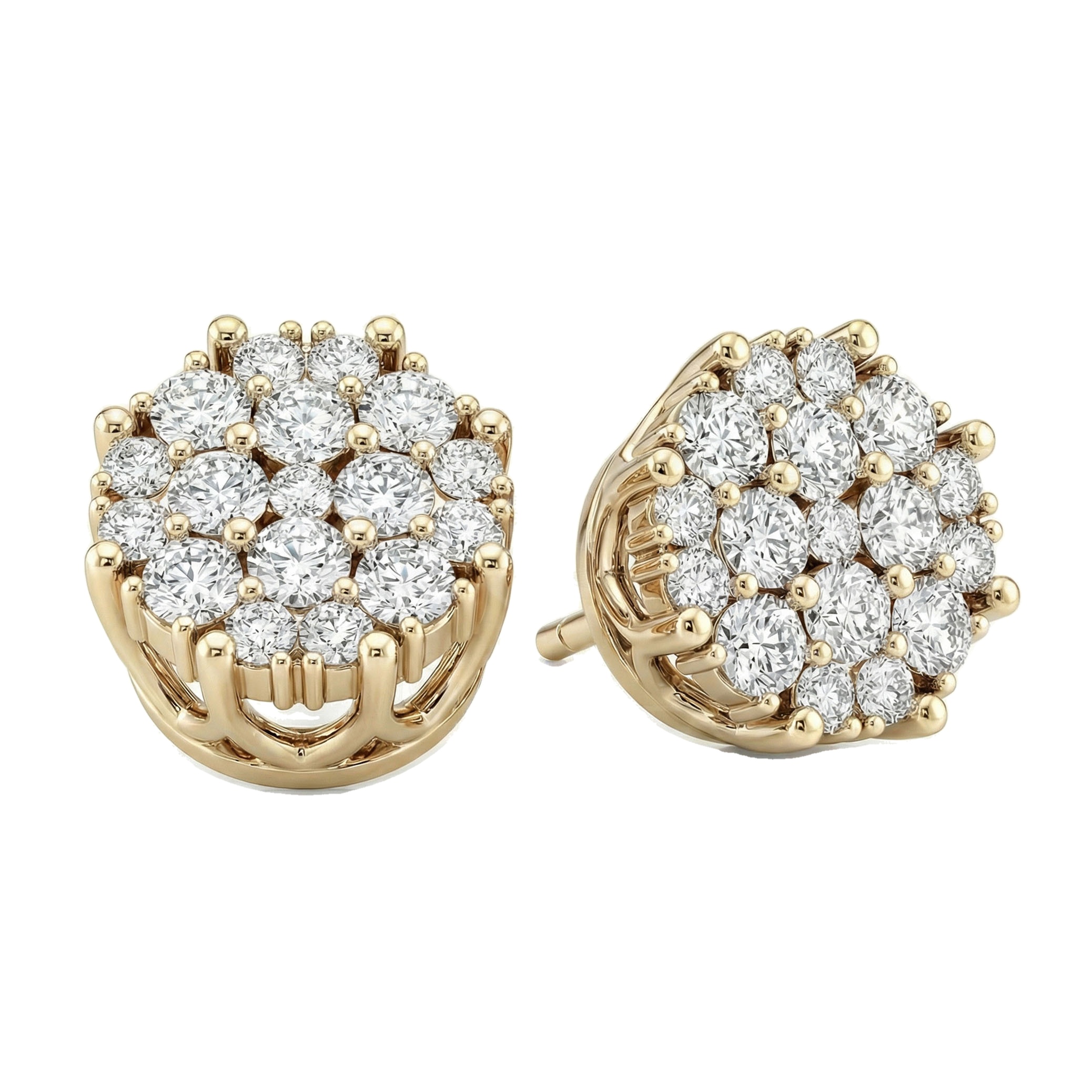 0.55 ct EF VS Lab Grown DIamond Cluster Earrings in 10k Yellow Gold