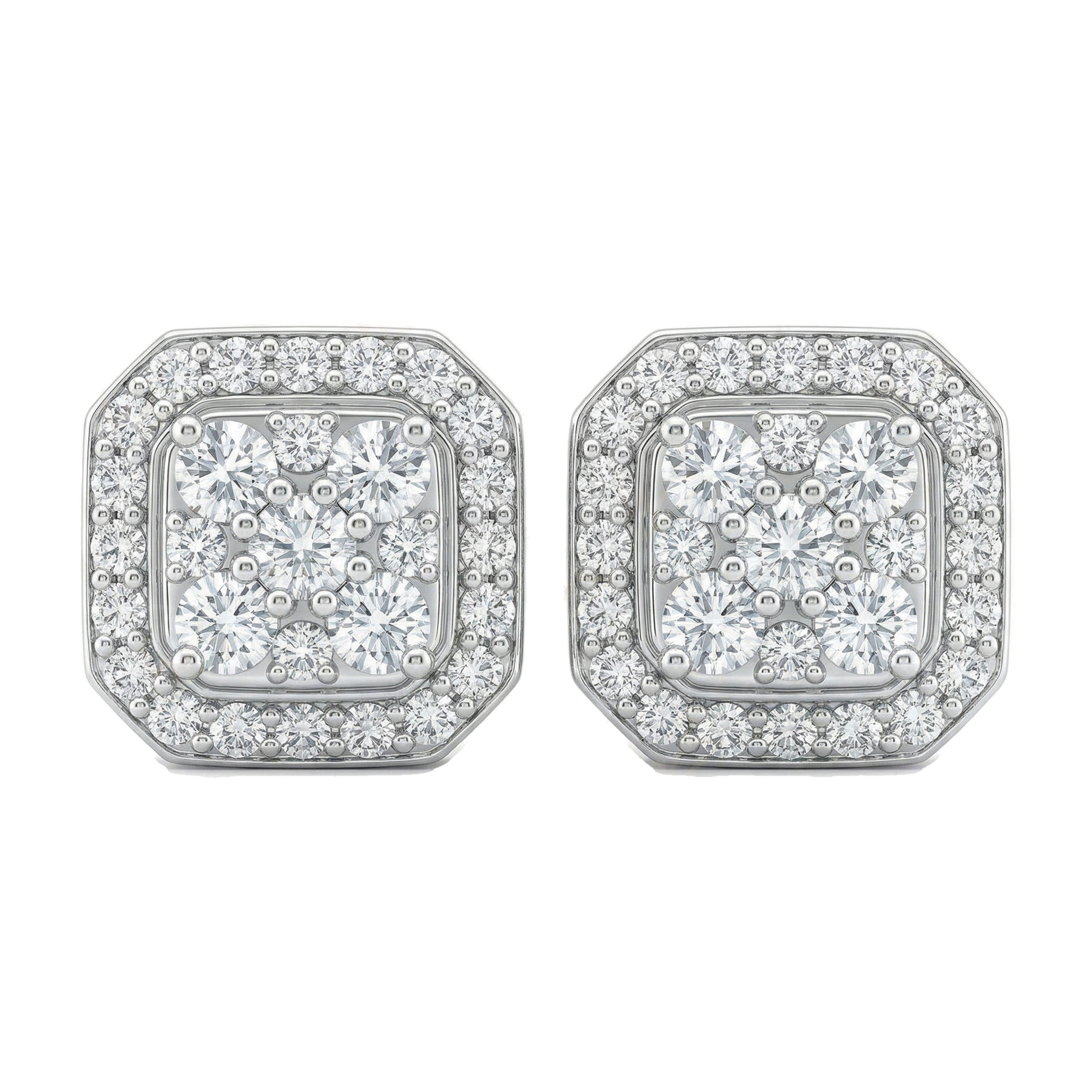 1.10 ct EF VS Lab Grown DIamond Halo Earrings in 10k White Gold