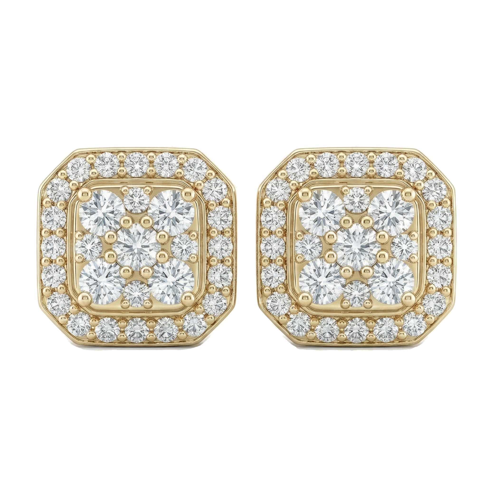 1.10 ct EF VS Lab Grown DIamond Halo Earrings in 14k Yellow Gold
