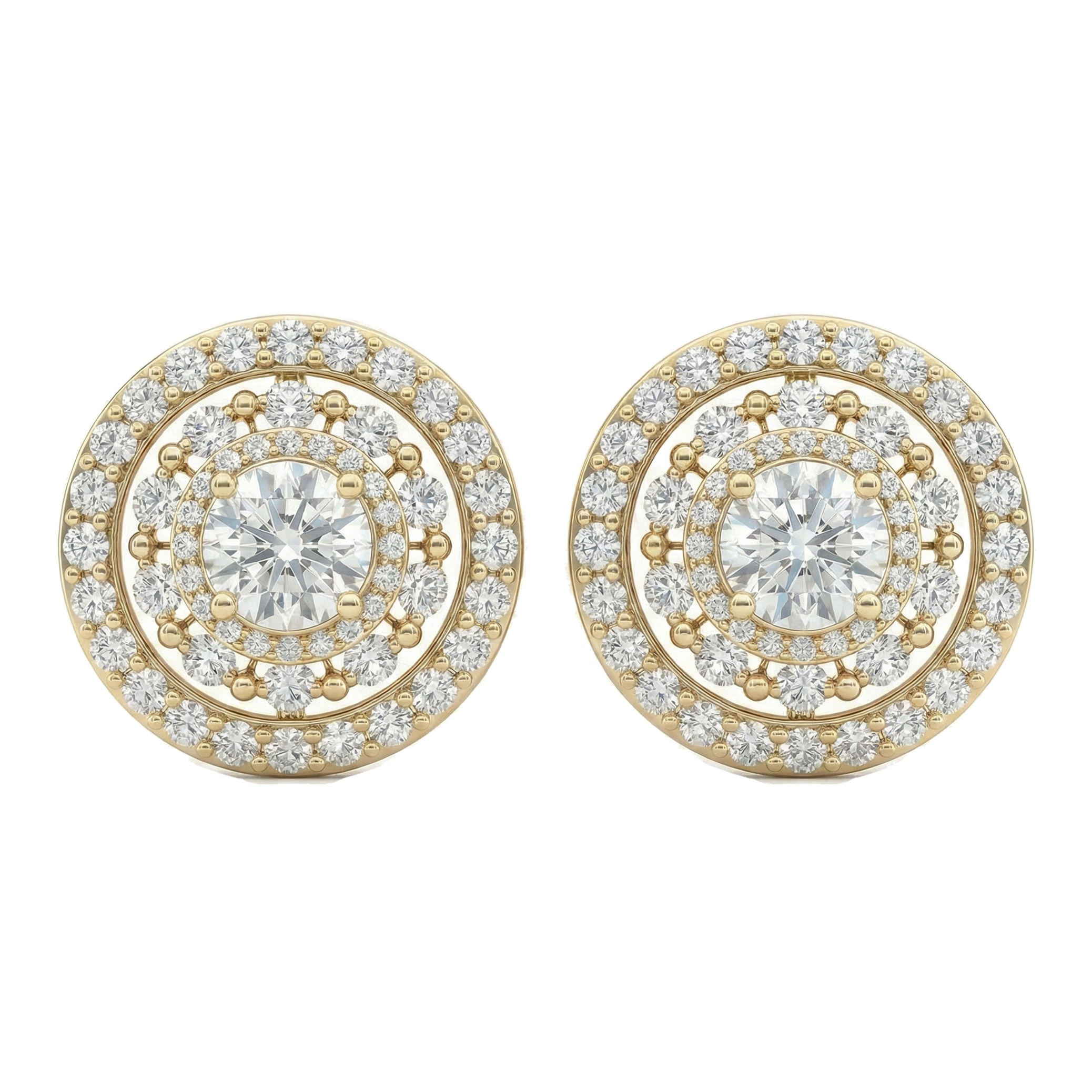 3.05 ct EF VS Lab Grown DIamond Micropave Earrings in 10k Yellow Gold
