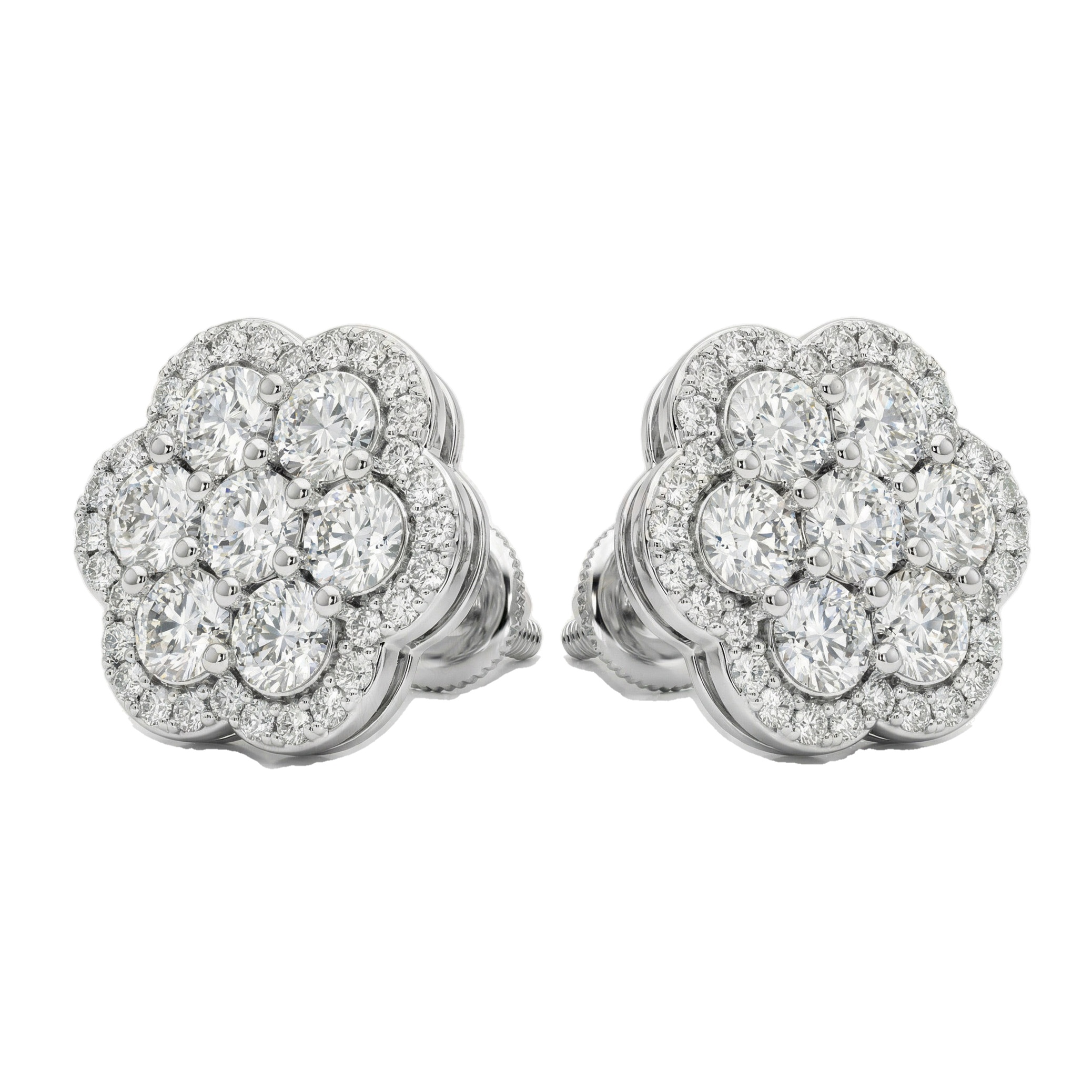 1.75 ct EF VS Lab Grown DIamond Cluster Earrings in 14k White Gold