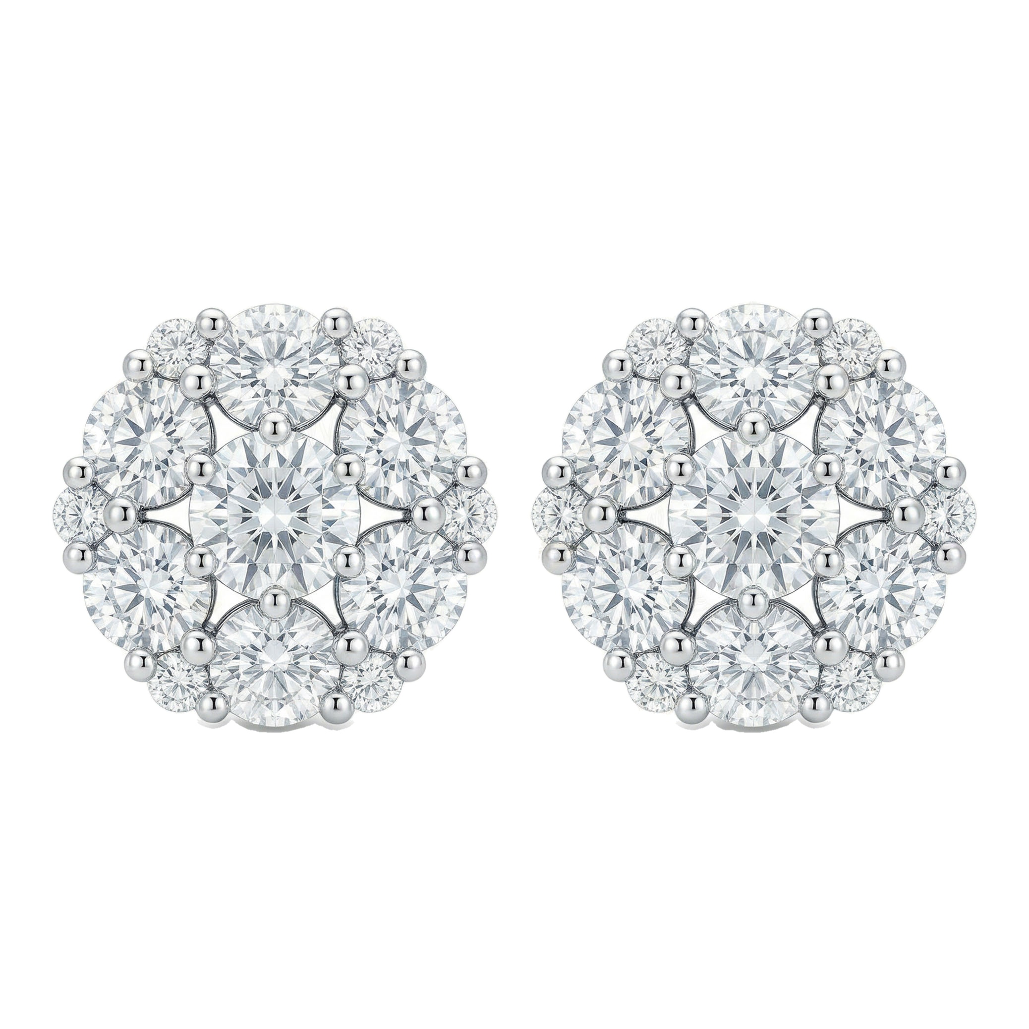 2.20 ct EF VS Lab Grown DIamond Cluster Earrings in 10k White Gold