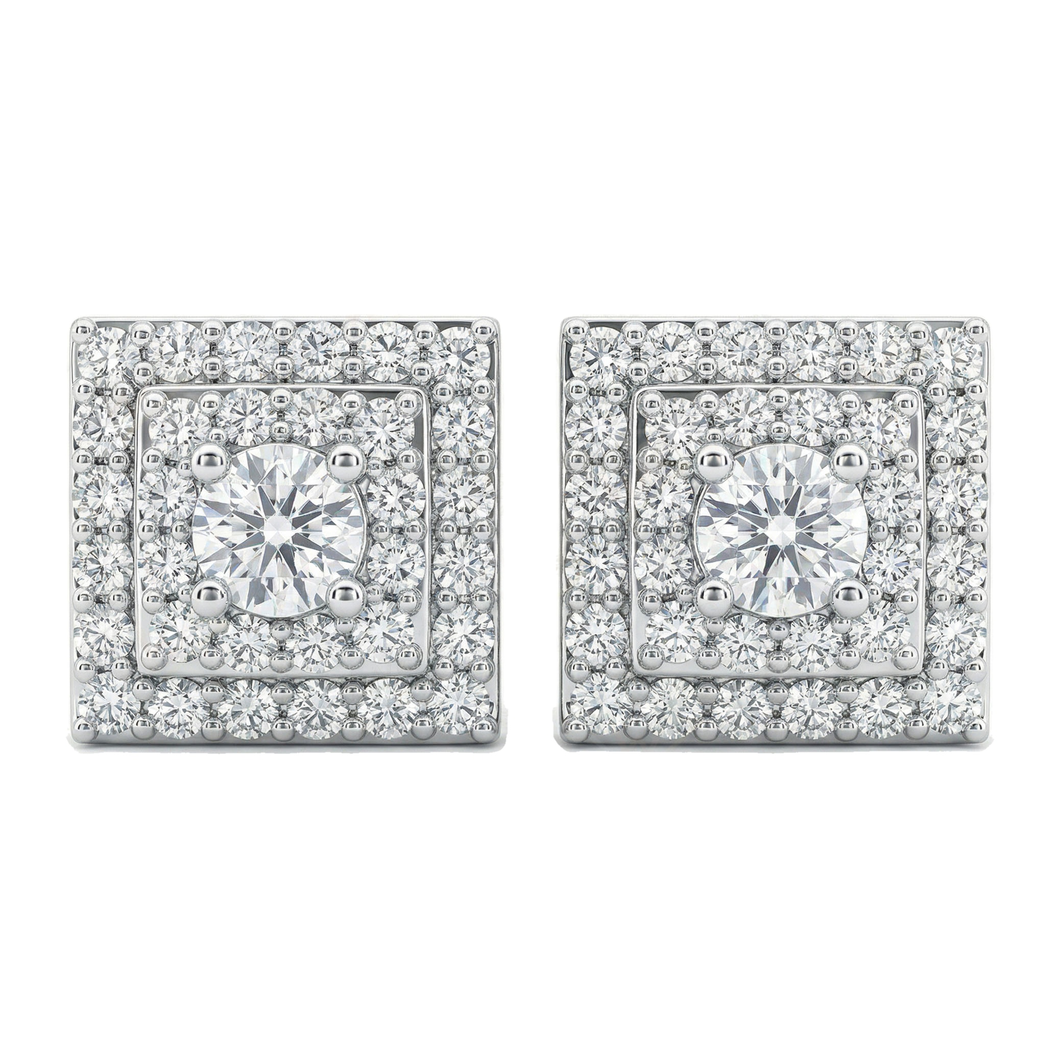 2.00 ct EF VS Lab Grown DIamond Square Earrings in 14k White Gold