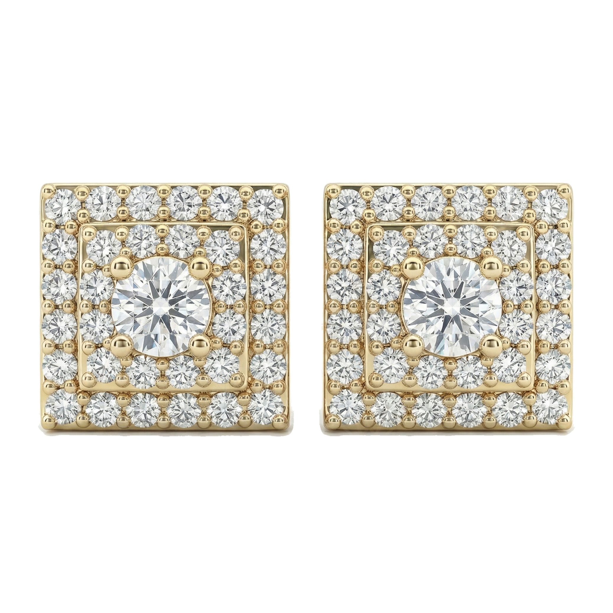 2.00 ct EF VS Lab Grown DIamond Square Earrings in 10k Yellow Gold