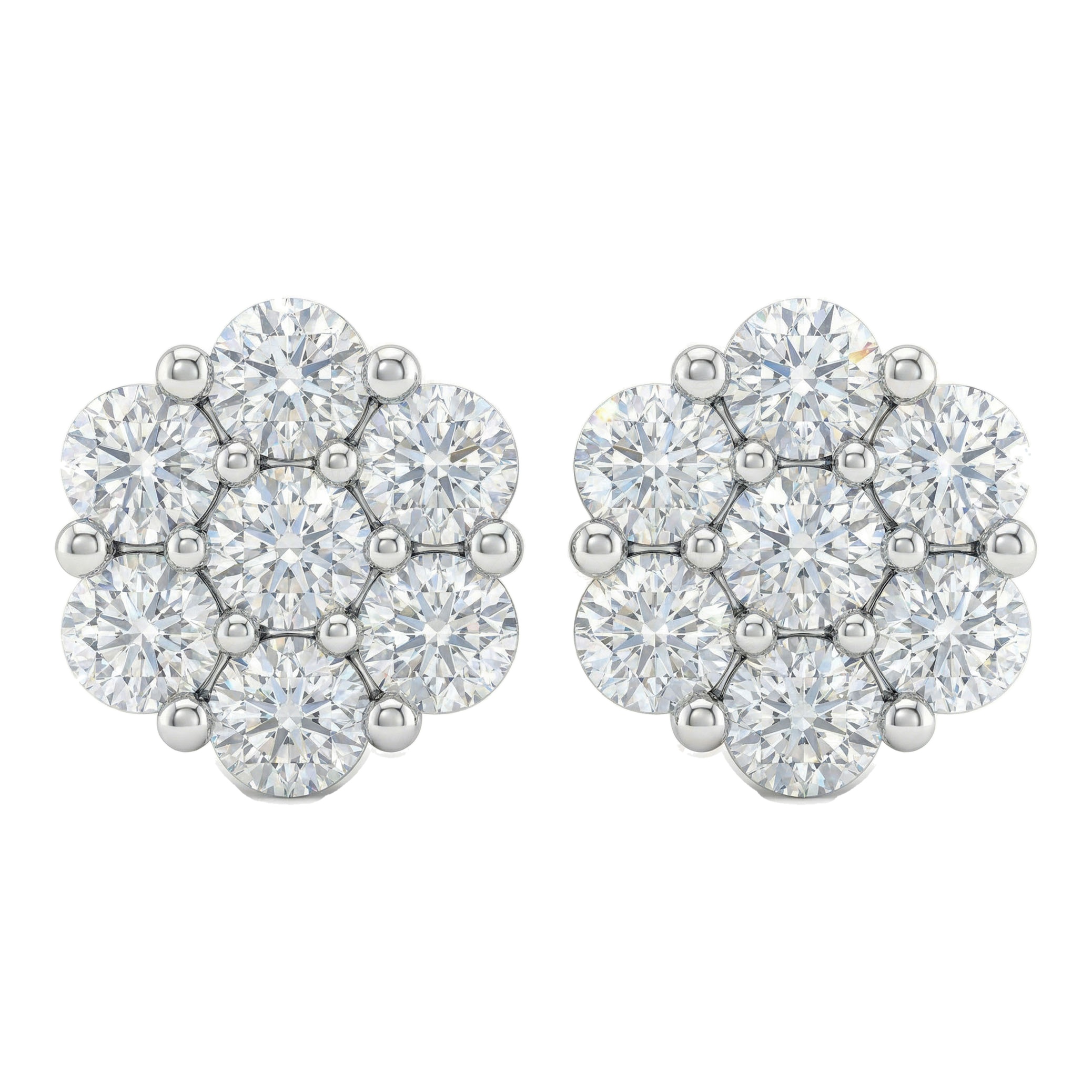4.85 ct EF VS Lab Grown DIamond Cluster Earrings in 10k White Gold