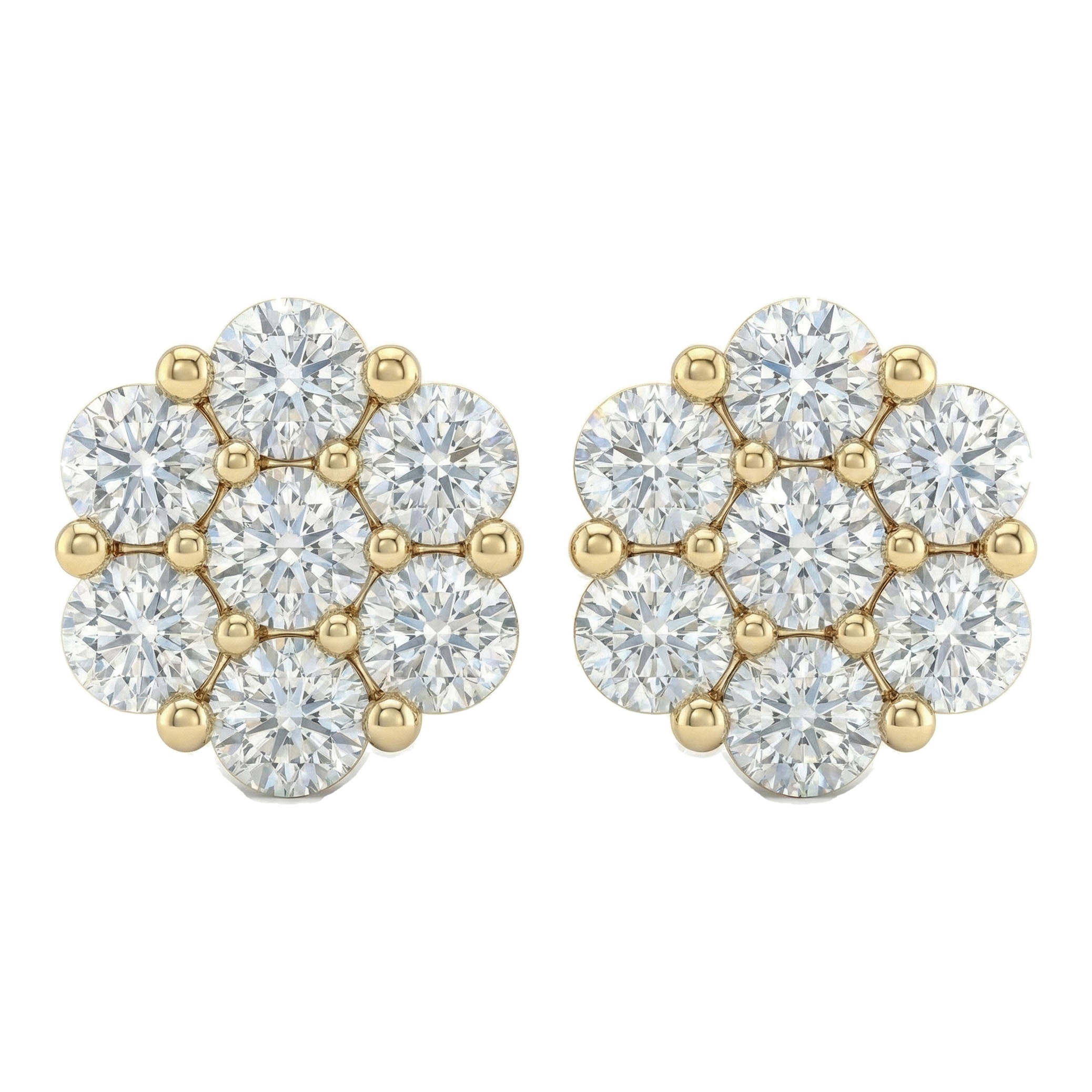 0.55 ct EF VS Lab Grown DIamond Cluster Earrings in 10k Yellow Gold