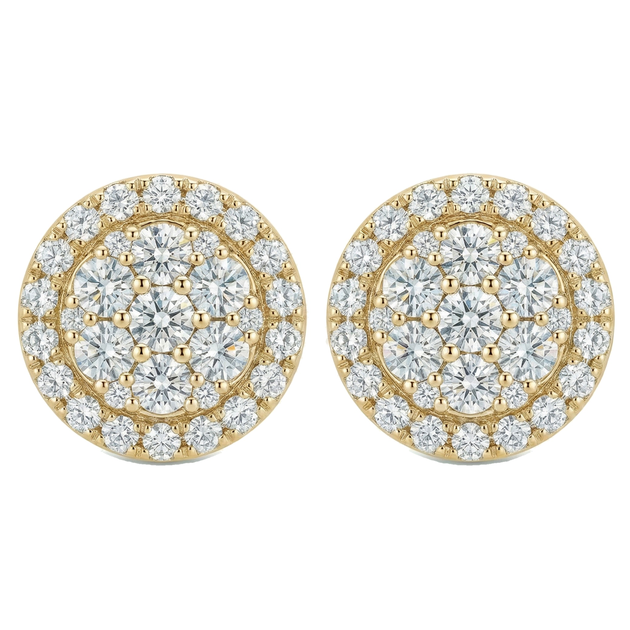 1.85 ct EF VS Lab Grown DIamond Cluster Earrings in 10k Yellow Gold