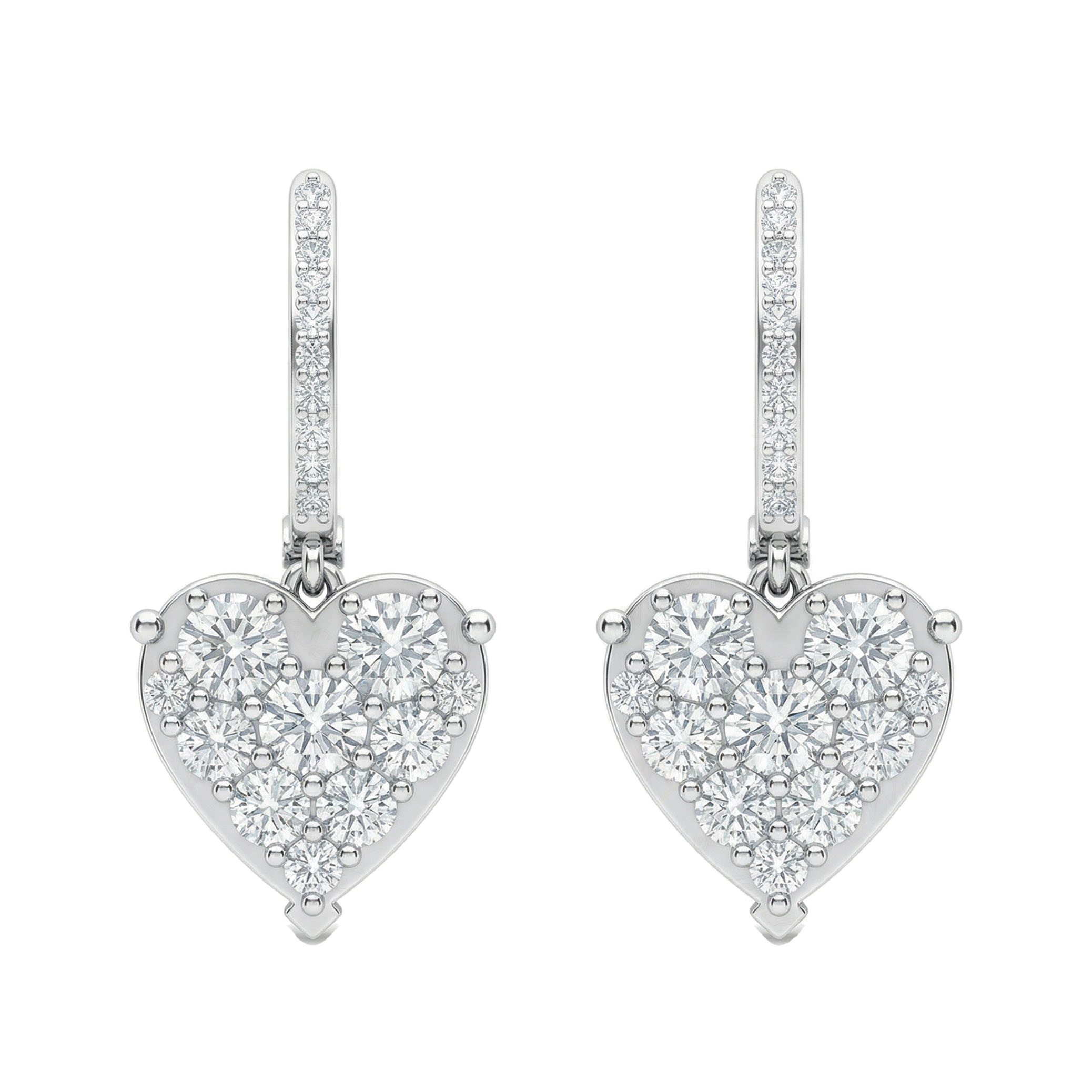 2.65 ct EF VS Lab Grown DIamond Heart Earrings in 14k White Gold