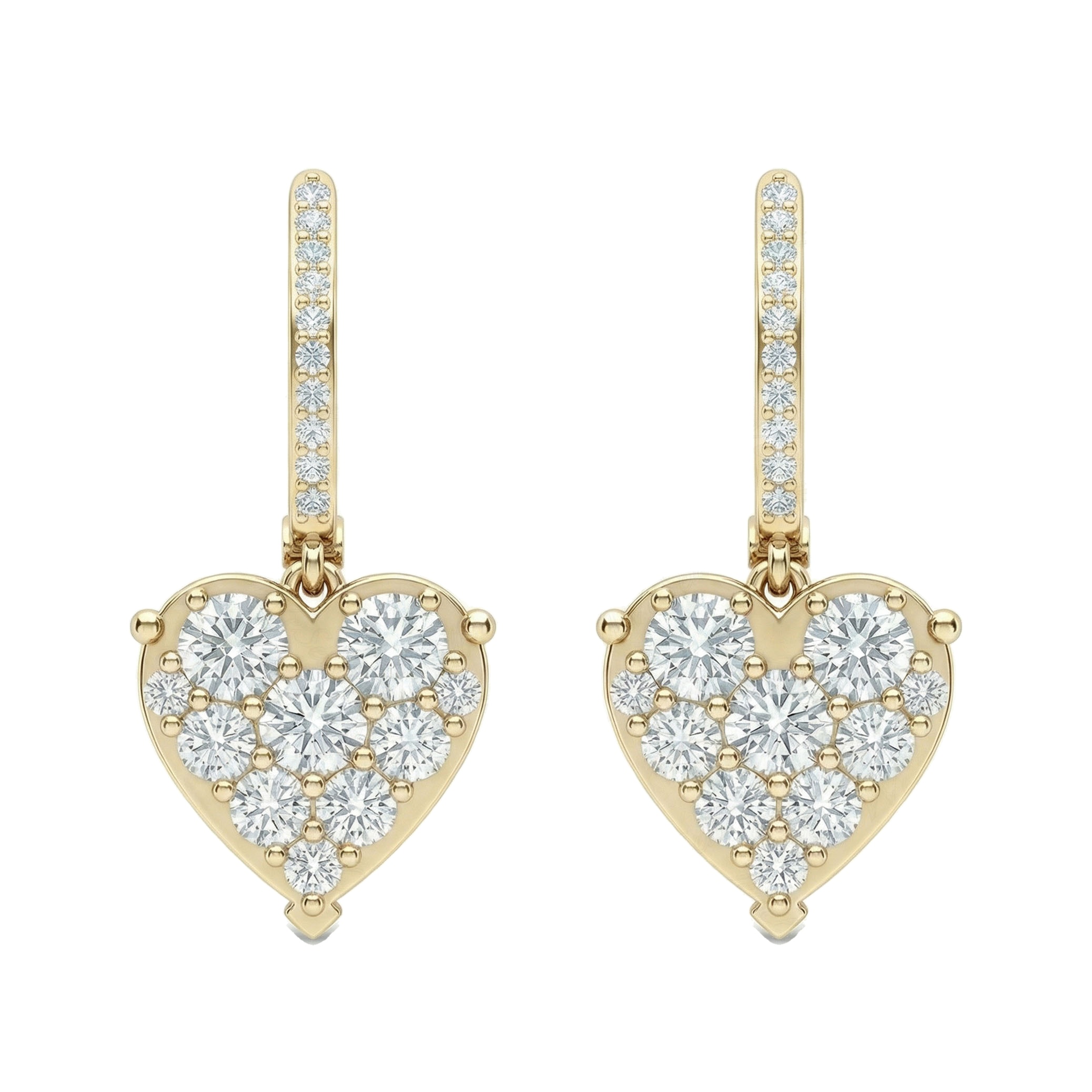 2.65 ct EF VS Lab Grown DIamond Heart Earrings in 10k Yellow Gold