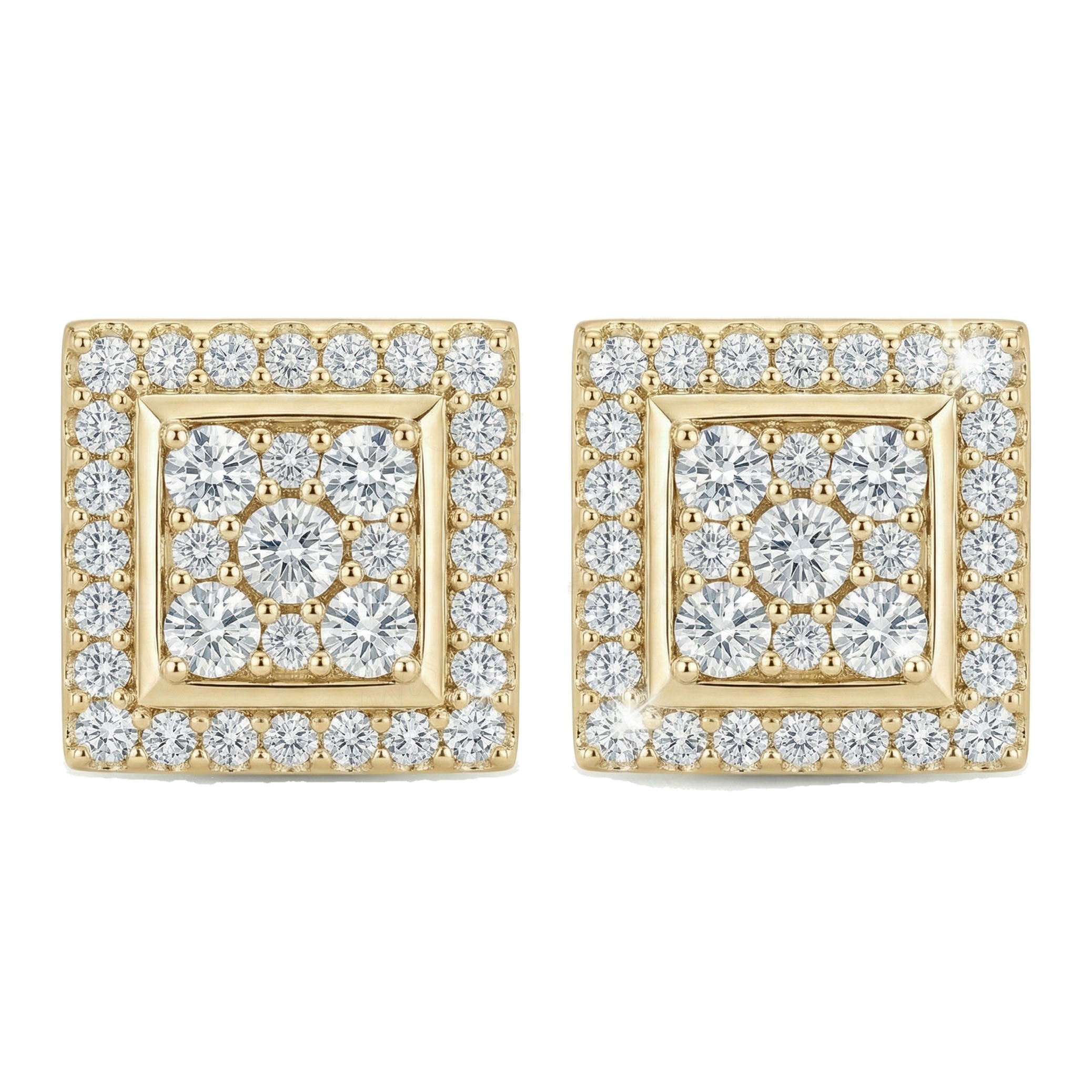 1.20 ct EF VS Lab Grown DIamond Cluster Earrings in 10k Yellow Gold
