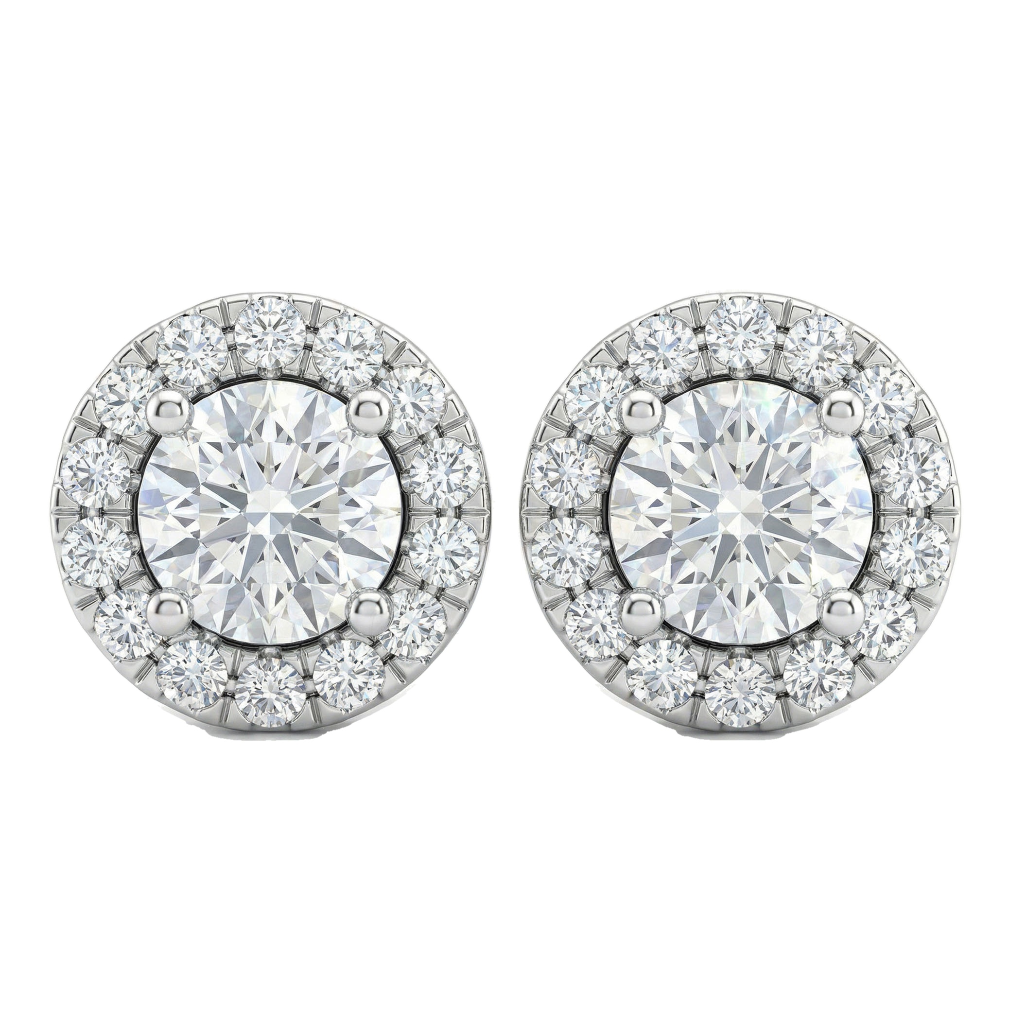 2.00 ct EF VS Lab Grown DIamond Halo Earrings in 14k White Gold
