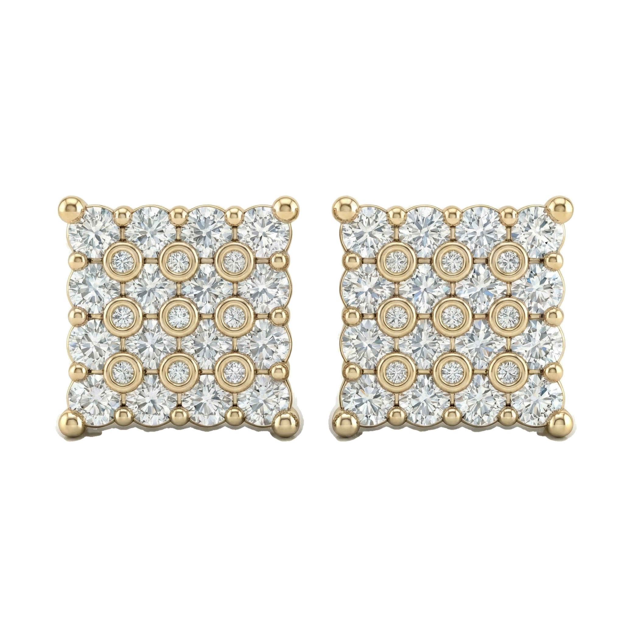 2.05 ct EF VS Lab Grown DIamond Square Earrings in 10k Yellow Gold