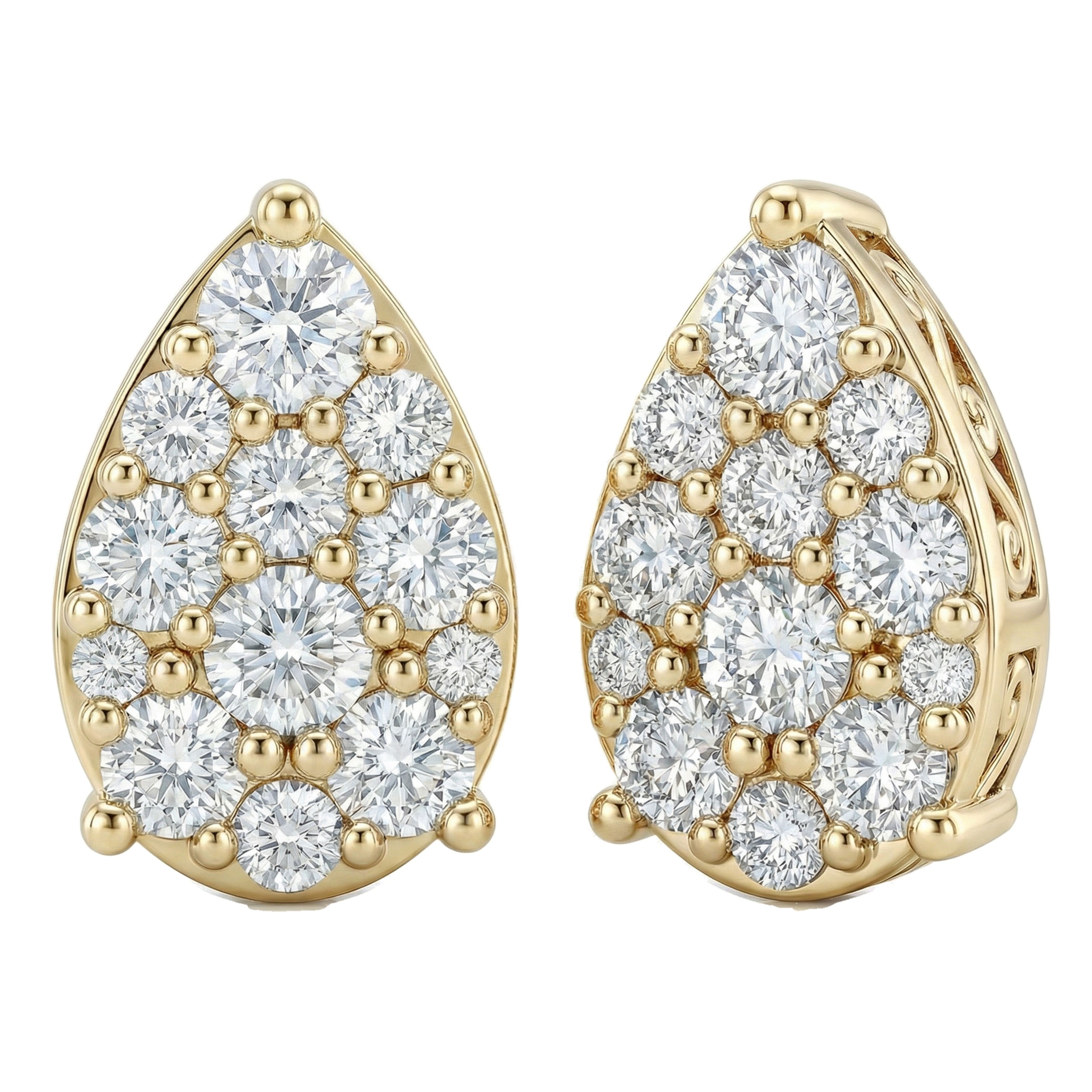 1.15 ct EF VS Lab Grown DIamond Cluster Earrings in 10k Yellow Gold