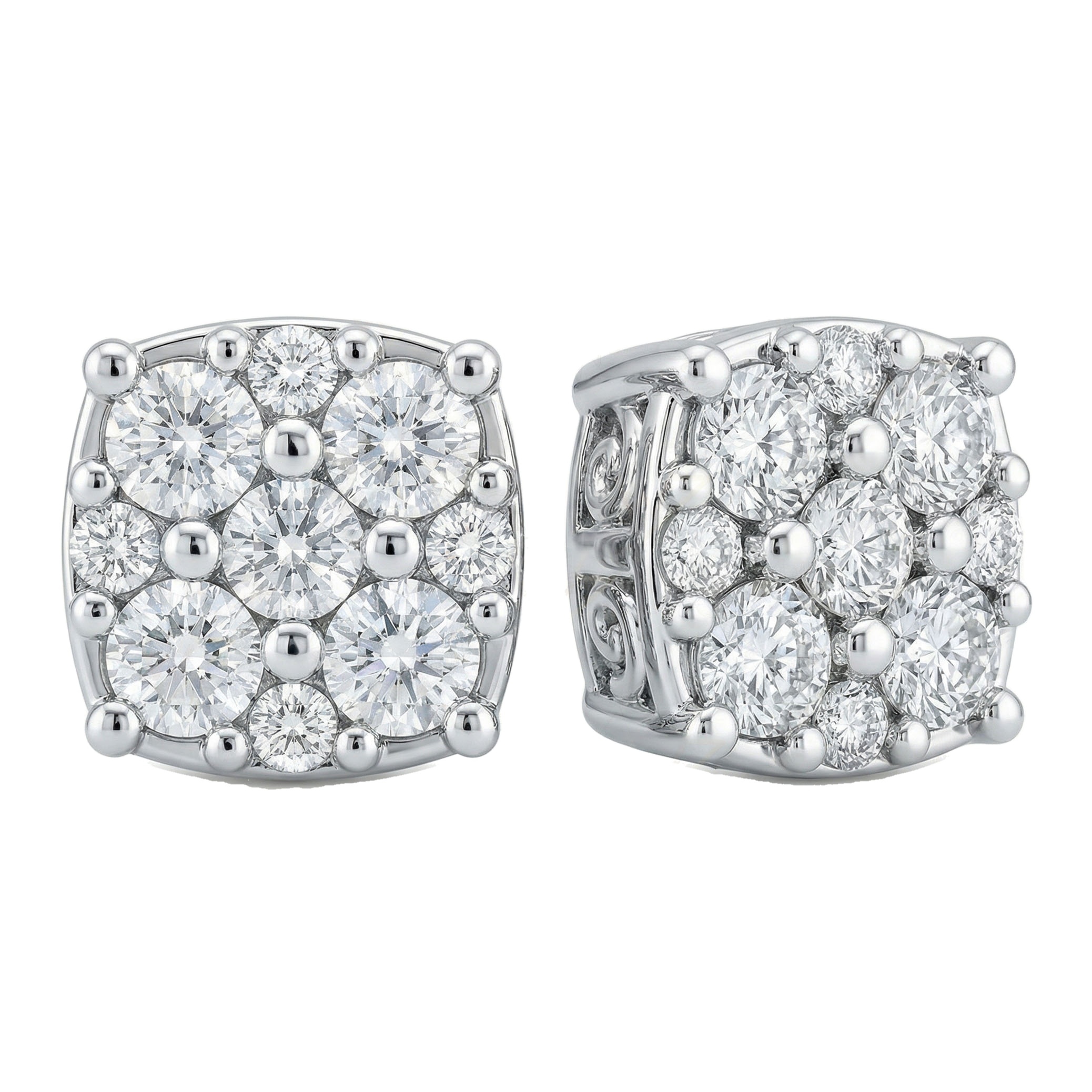 2.40 ct EF VS Lab Grown DIamond Cluster Earrings in 10k White Gold