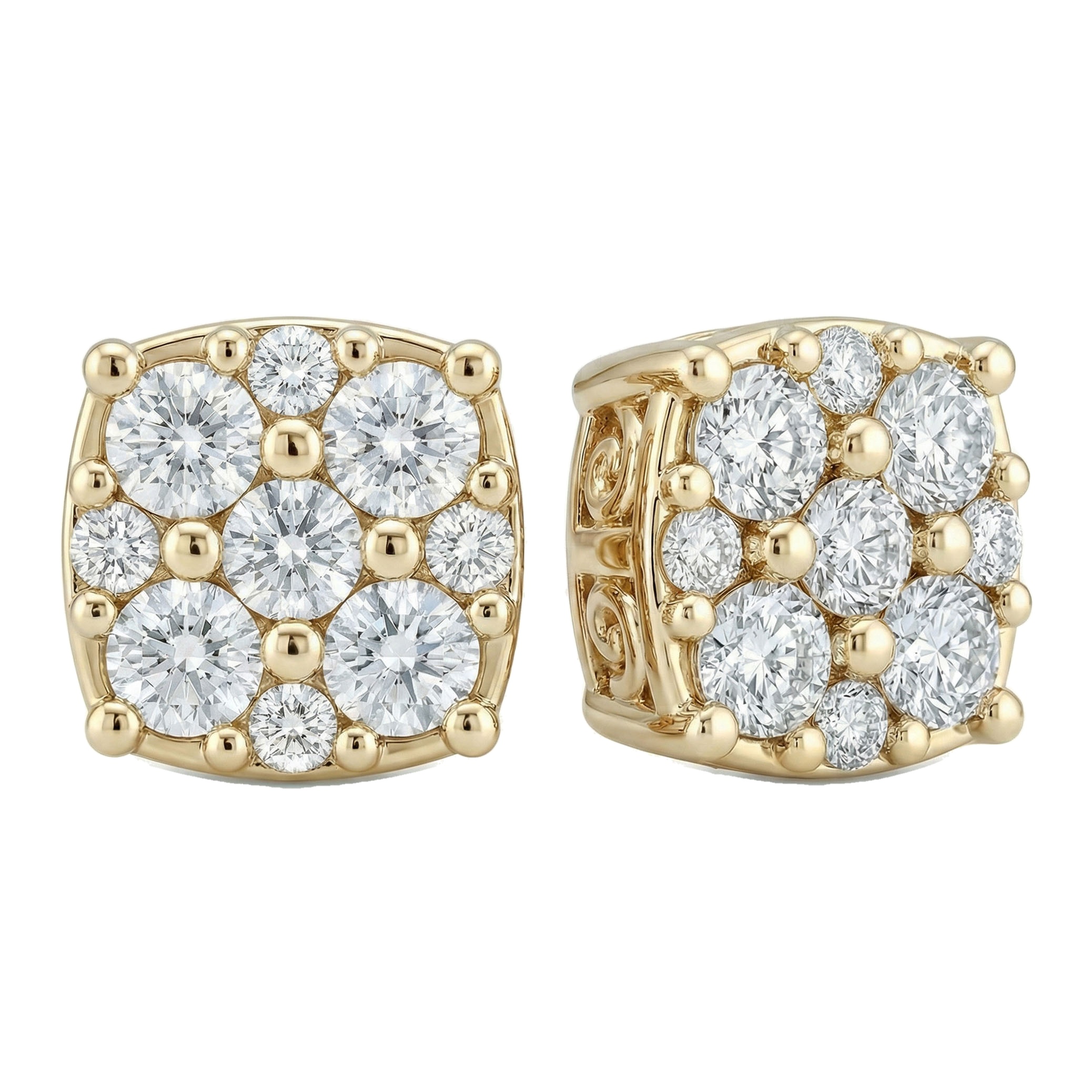 2.40 ct EF VS Lab Grown DIamond Cluster Earrings in 14k Yellow Gold