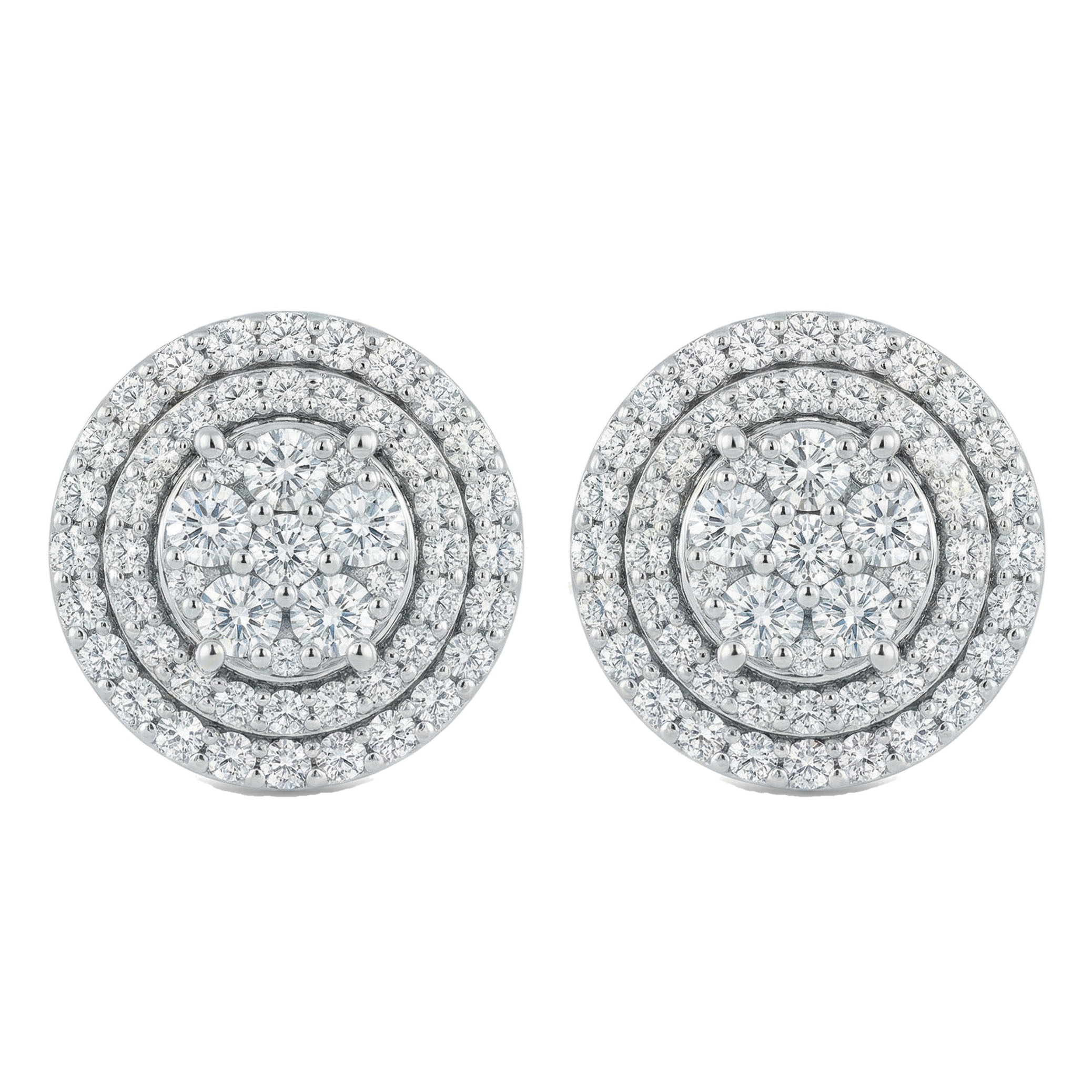 1.10 ct EF VS Lab Grown DIamond Cluster Earrings in 10k White Gold