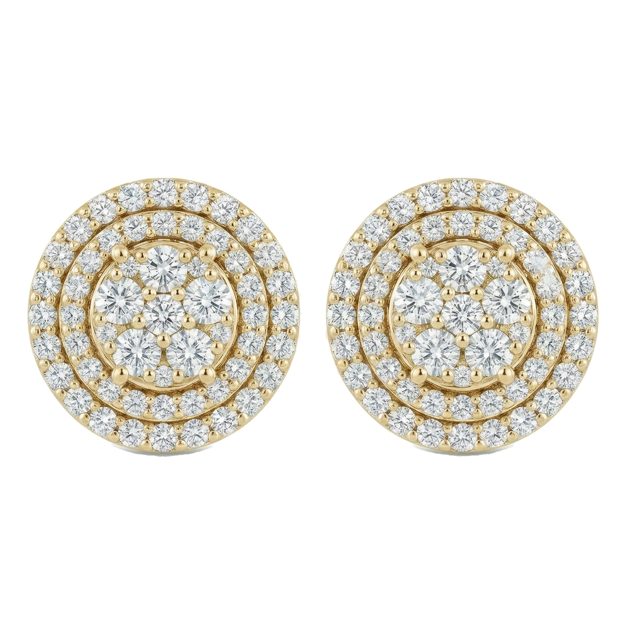 1.10 ct EF VS Lab Grown DIamond Cluster Earrings in 14k Yellow Gold