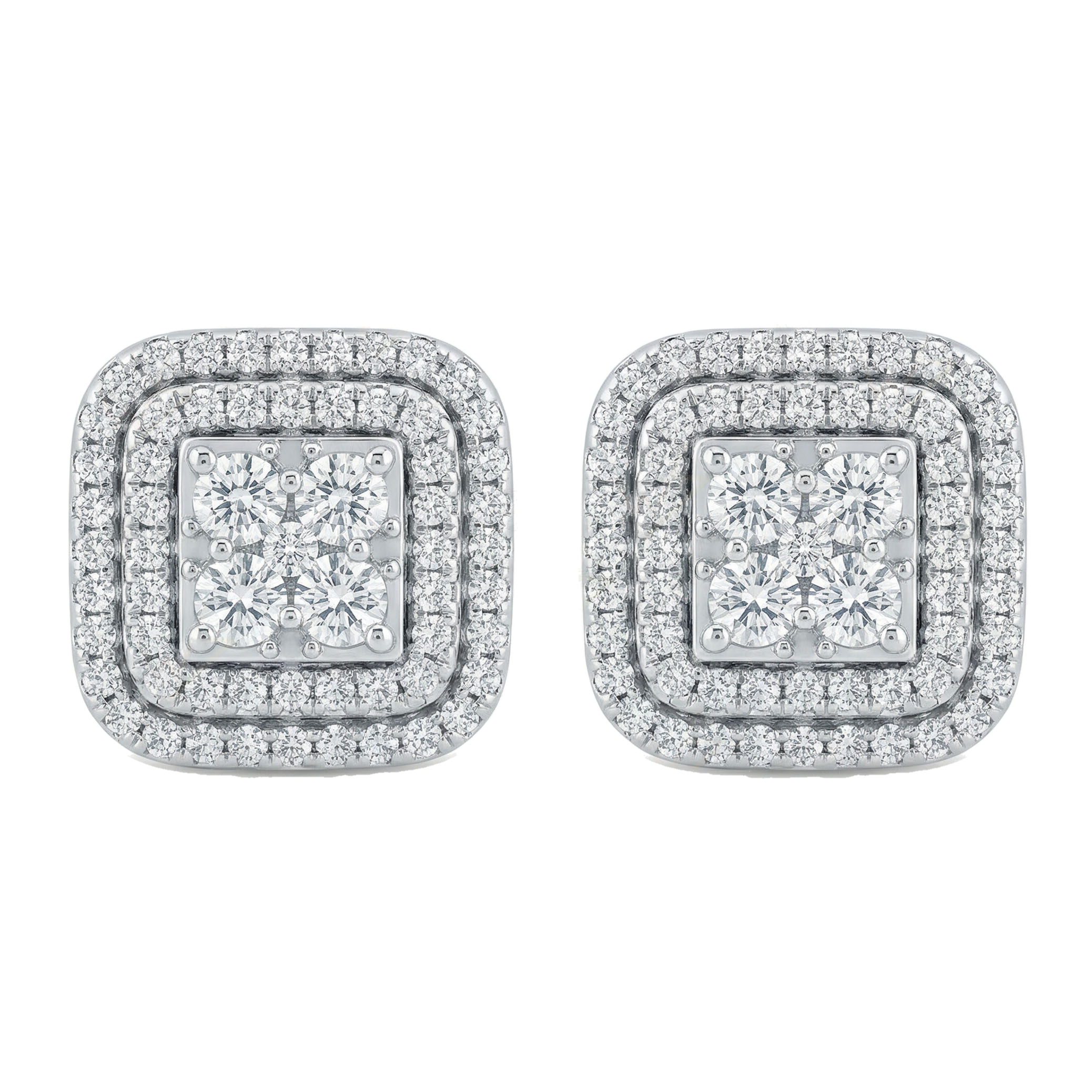 1.05 ct EF VS Lab Grown DIamond Halo Earrings in 14k White Gold