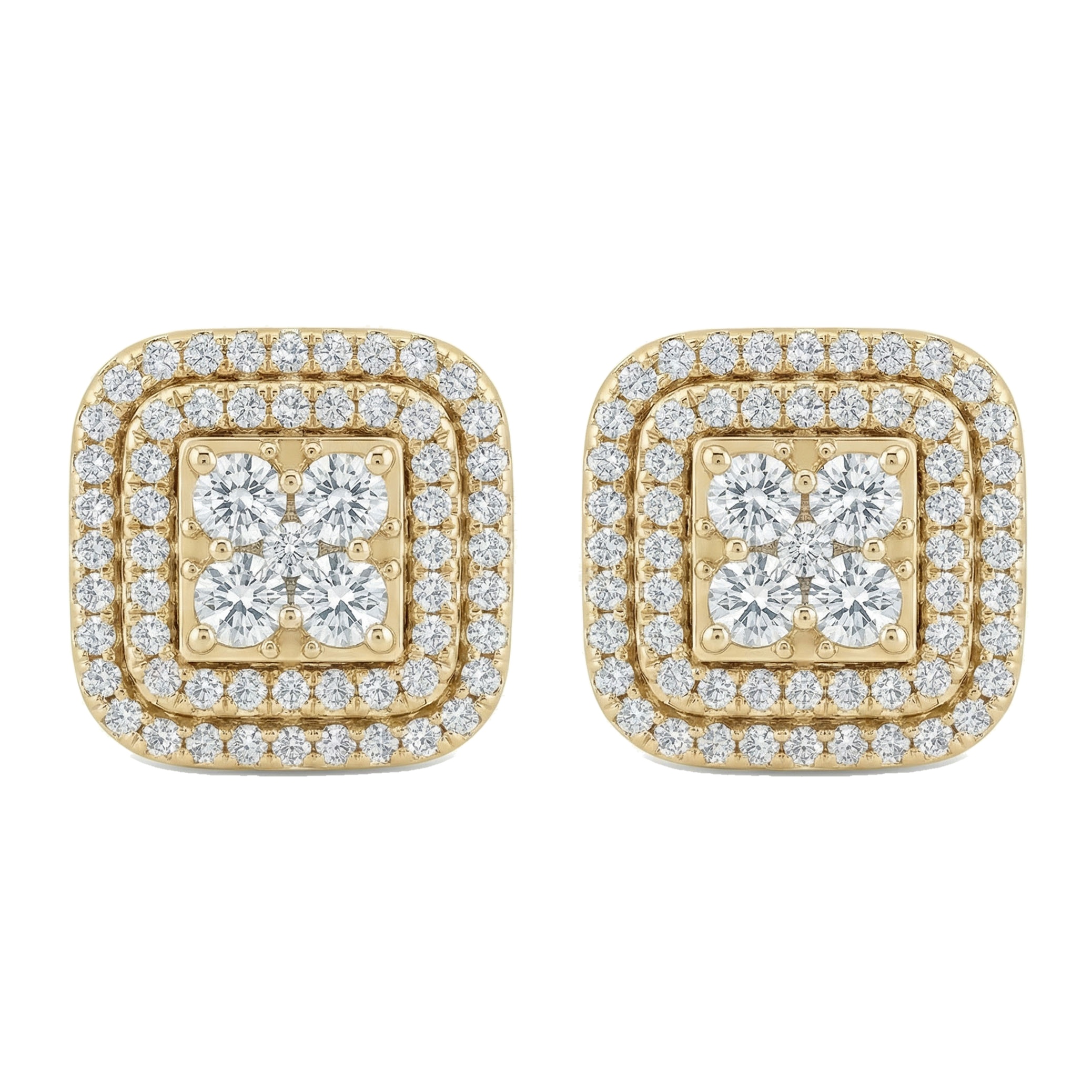 1.05 ct EF VS Lab Grown DIamond Halo Earrings in 10k Yellow Gold