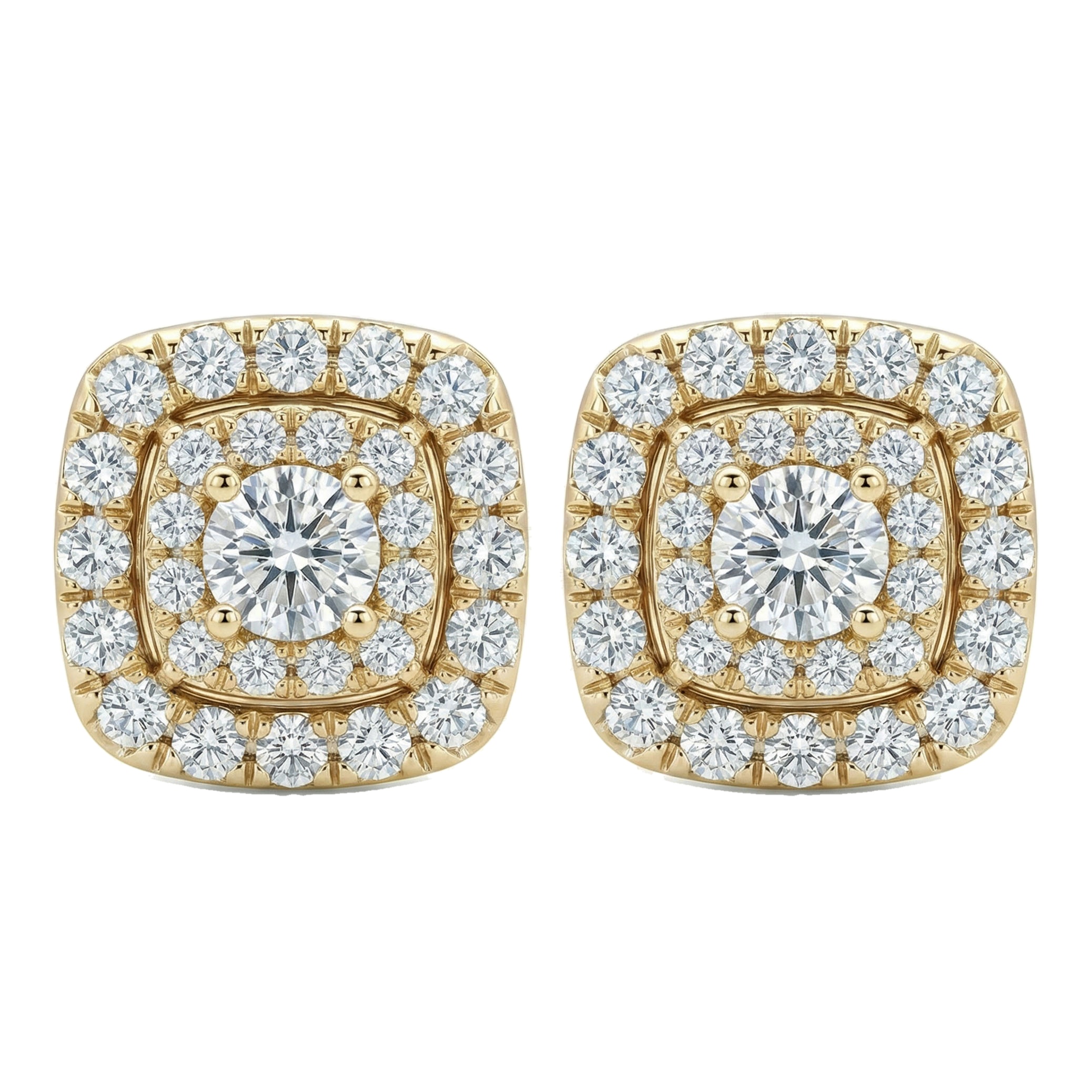 0.85 ct EF VS Lab Grown DIamond Halo Earrings in 14k Yellow Gold