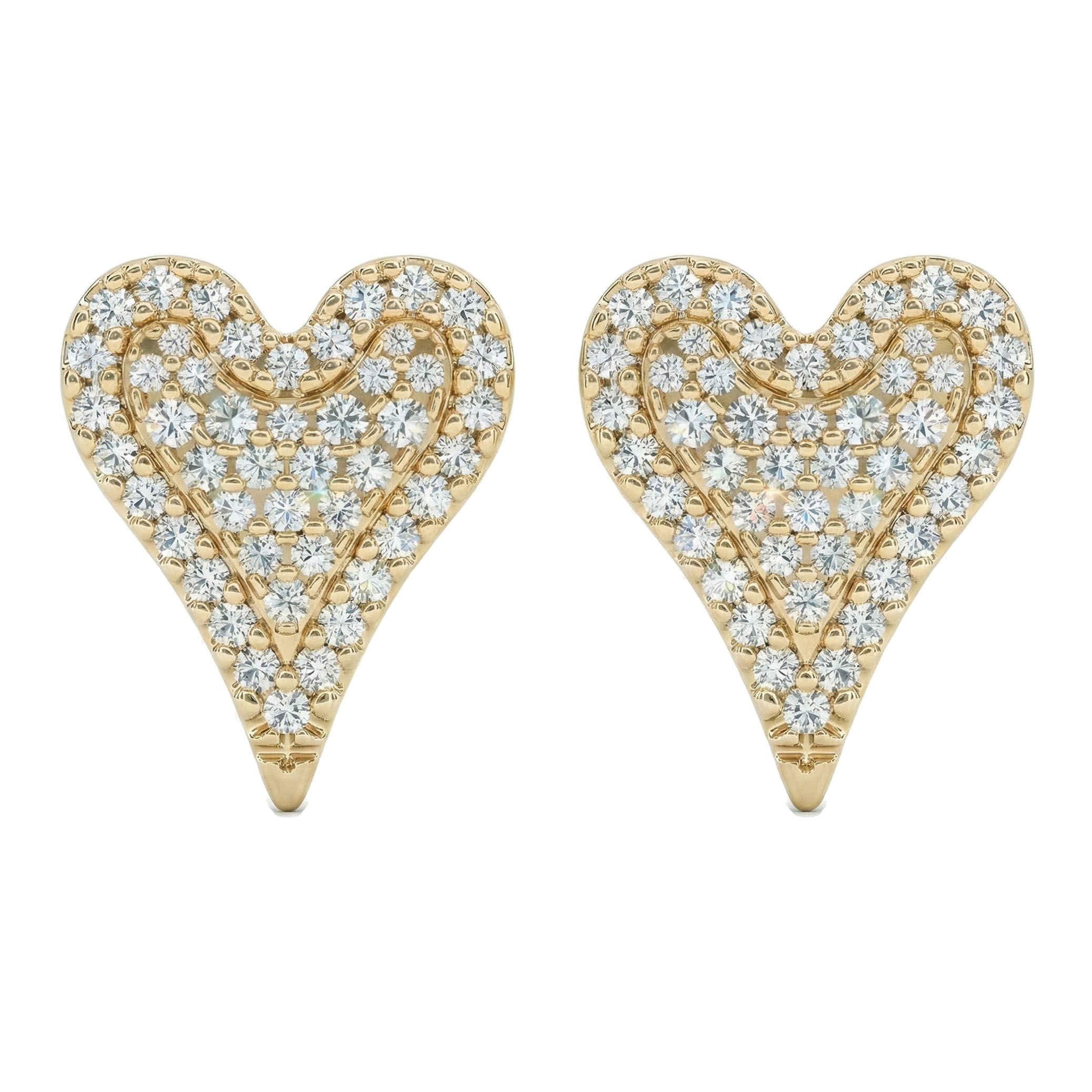 1.05 ct EF VS Lab Grown DIamond Heart Earrings in 14k Yellow Gold