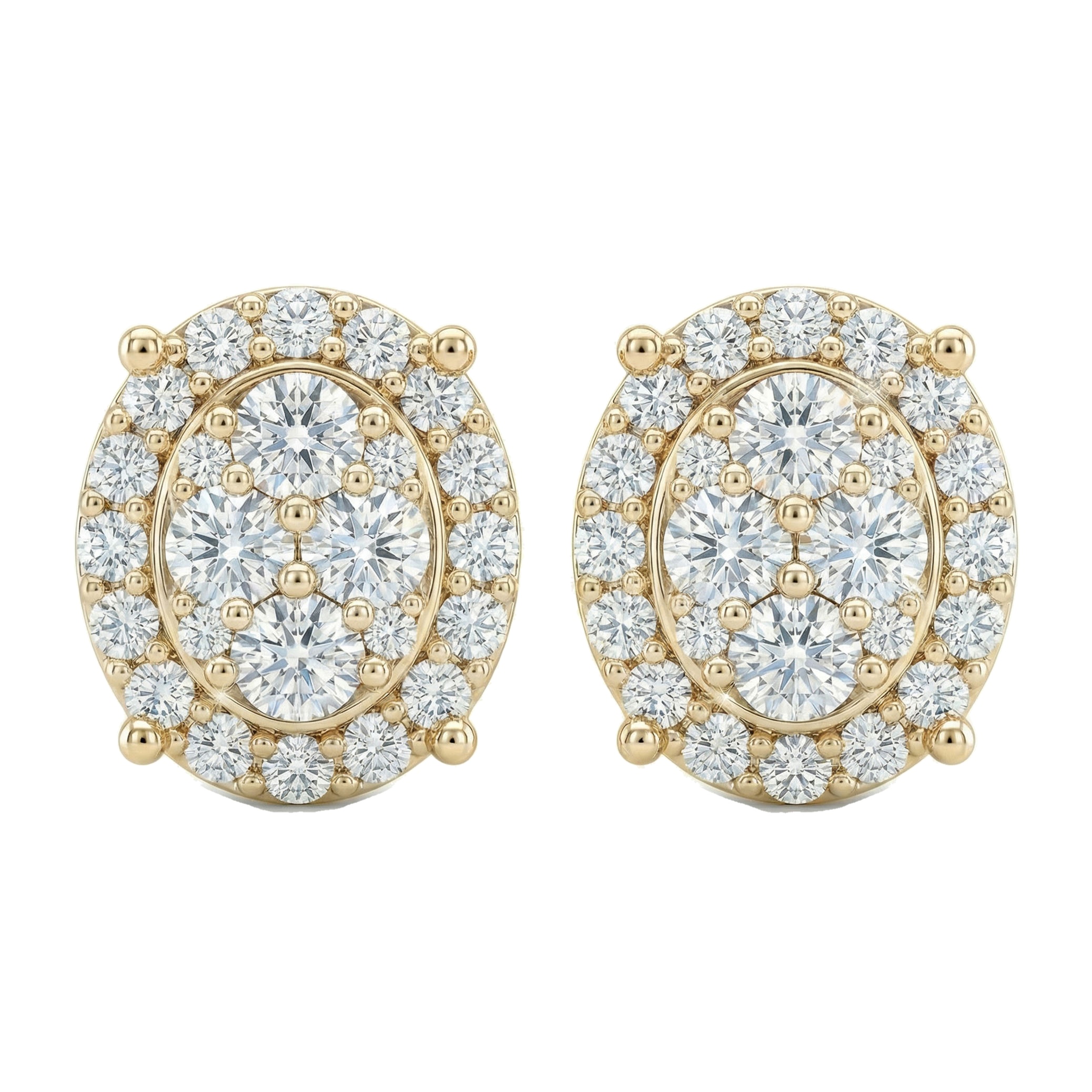 0.60 ct EF VS Lab Grown DIamond Cluster Earrings in 14k Yellow Gold
