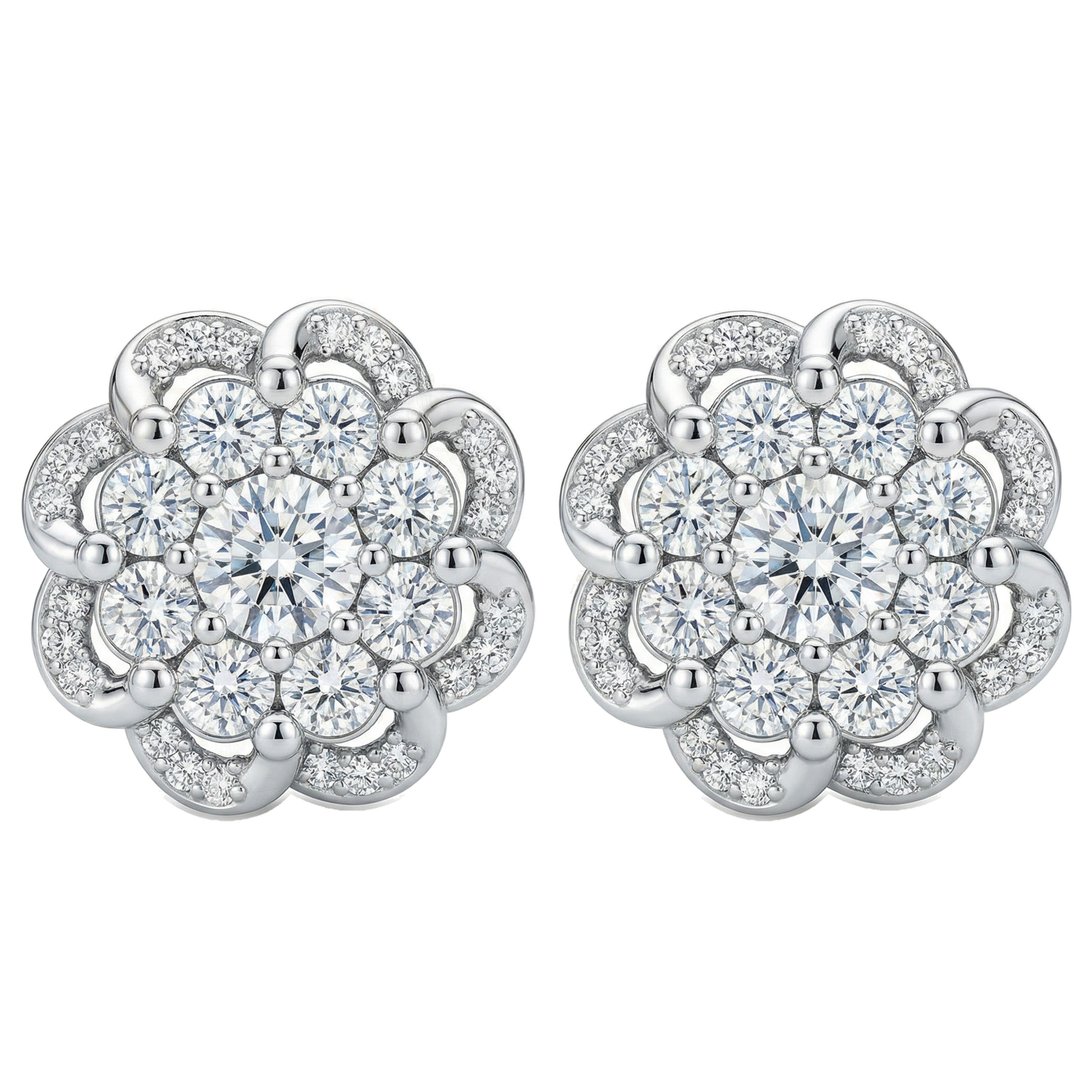 1.40 ct EF VS Lab Grown DIamond Flower Earrings in 10k White Gold
