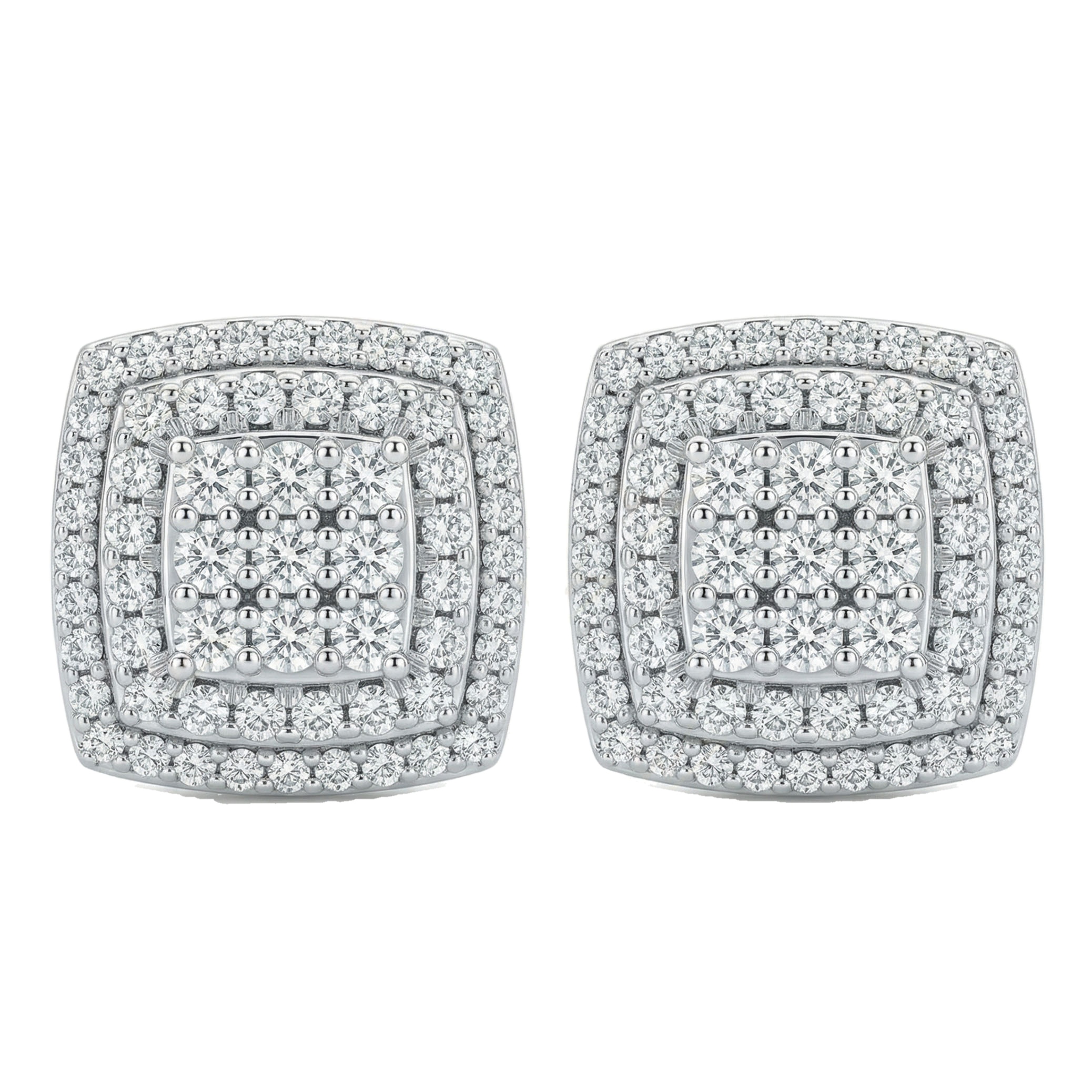 0.90 ct EF VS Lab Grown DIamond Micropave Earrings in 14k White Gold