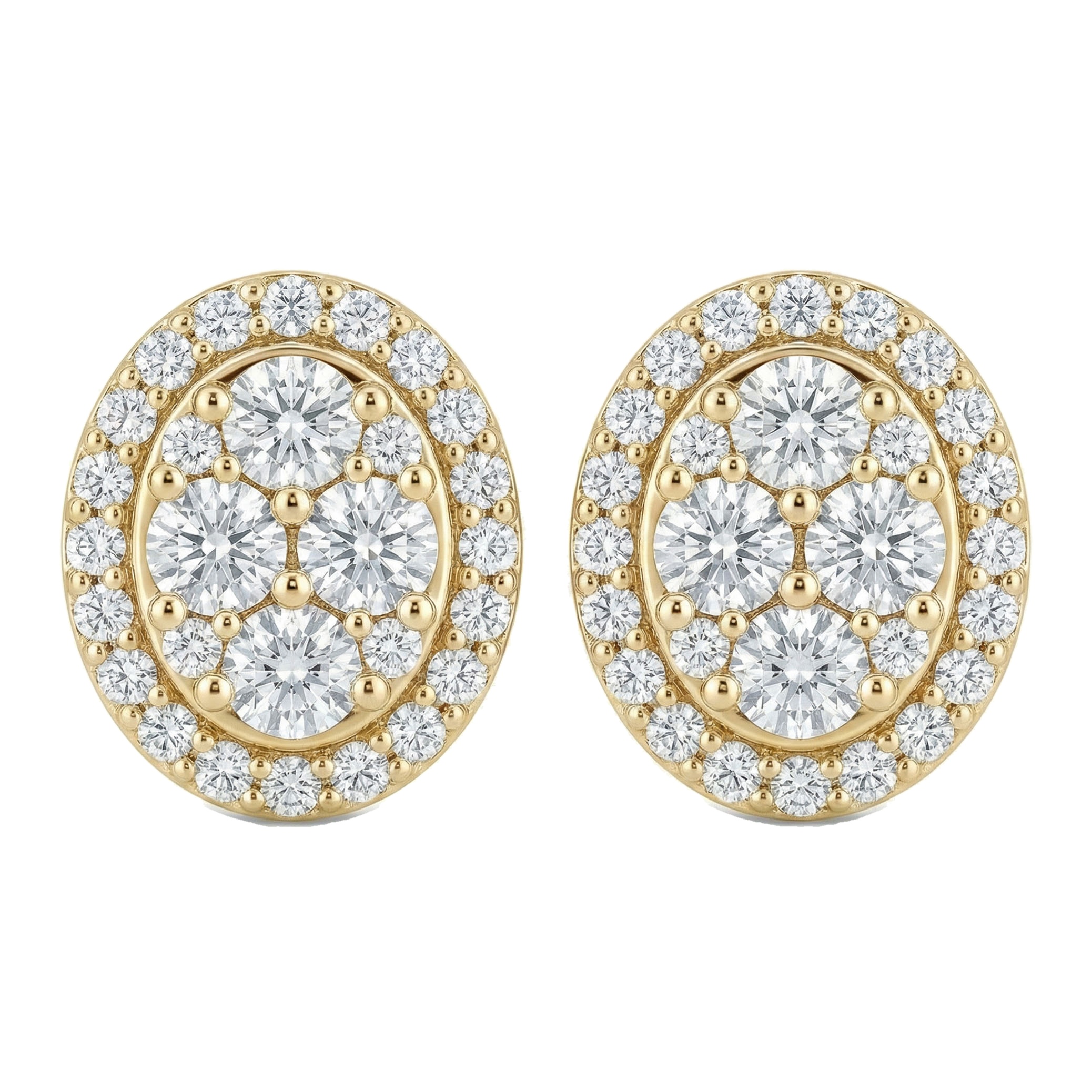 0.85 ct EF VS Lab Grown DIamond Cluster Earrings in 10k Yellow Gold