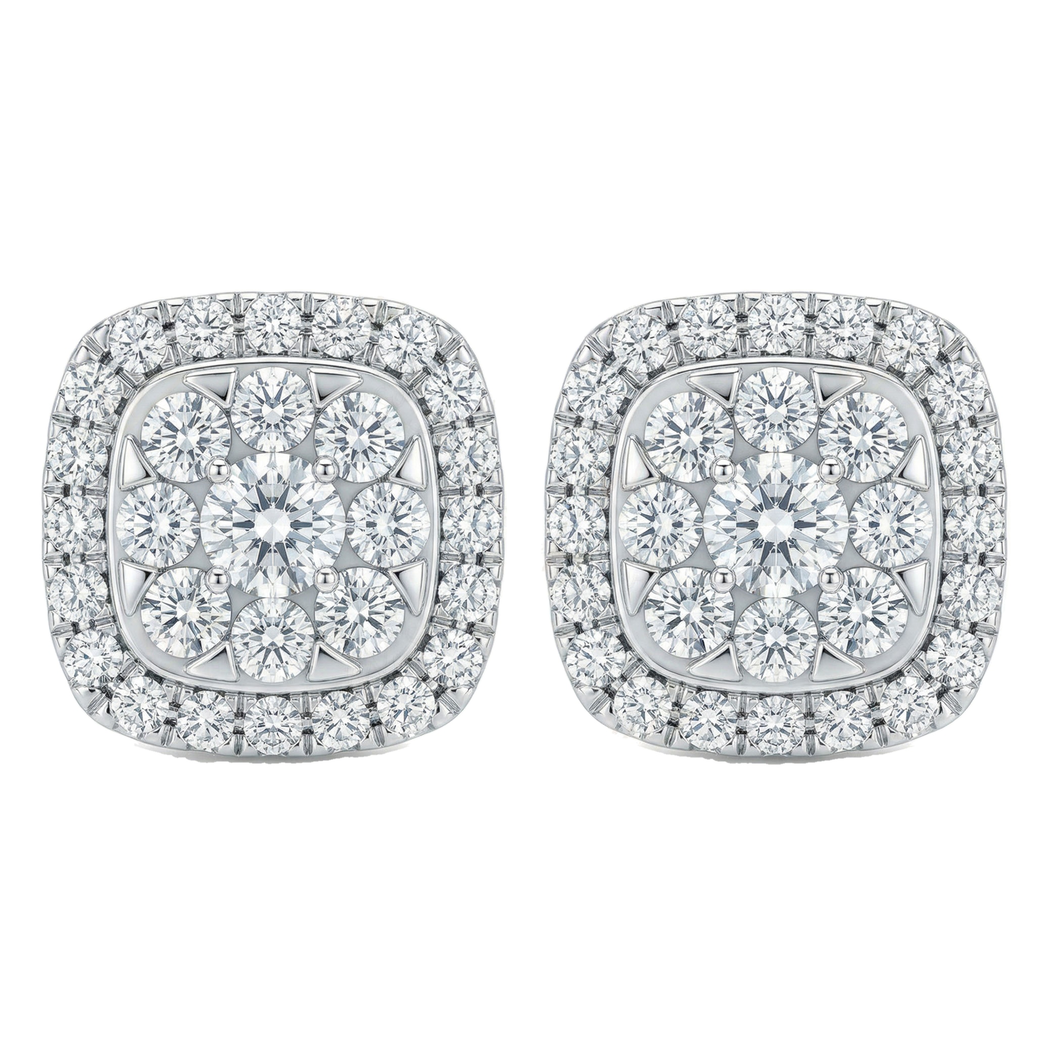 2.30 ct EF VS Lab Grown DIamond Cluster Earrings in 14k White Gold