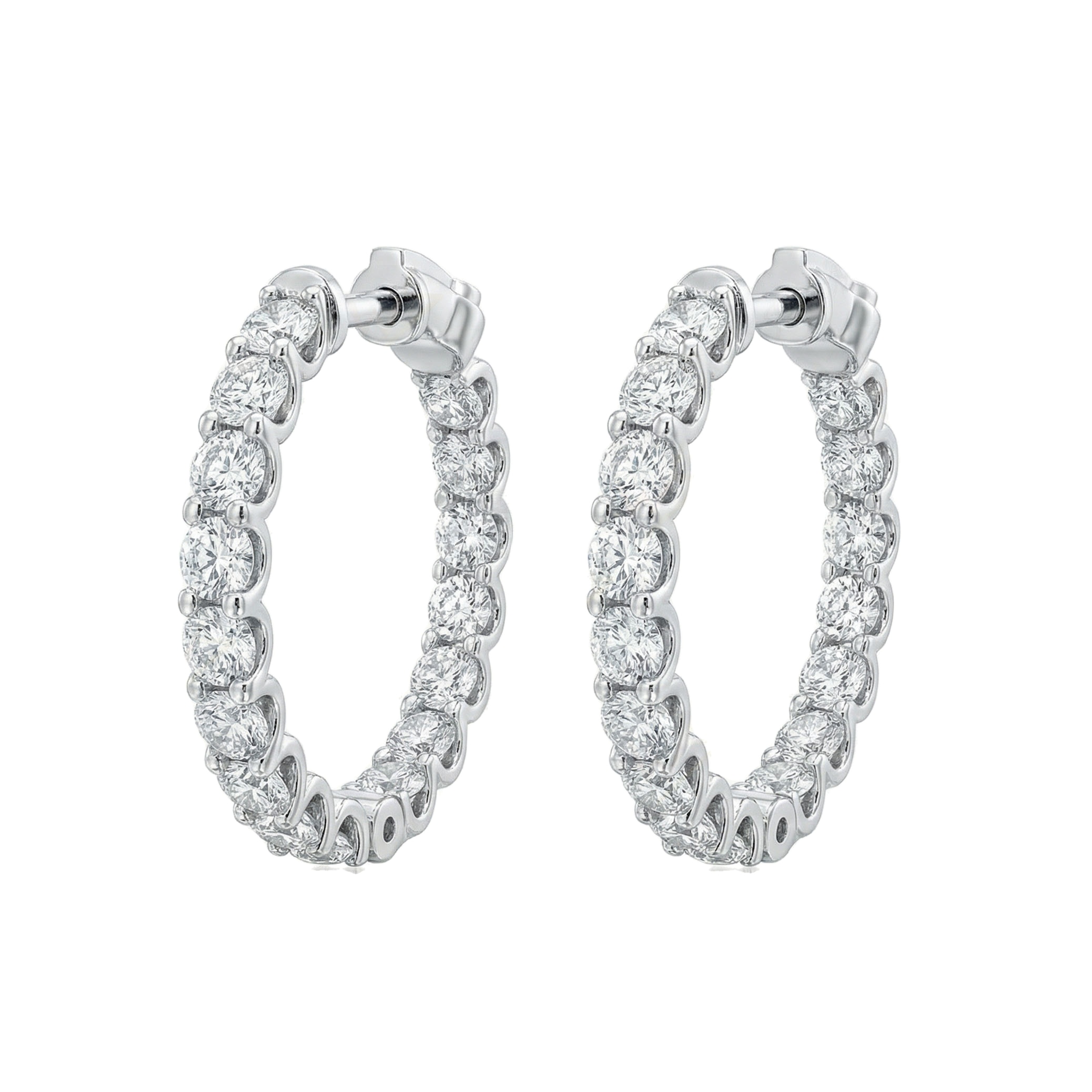 3.25 ct EF VS Lab Grown DIamond Hoops Earrings in 14k White Gold