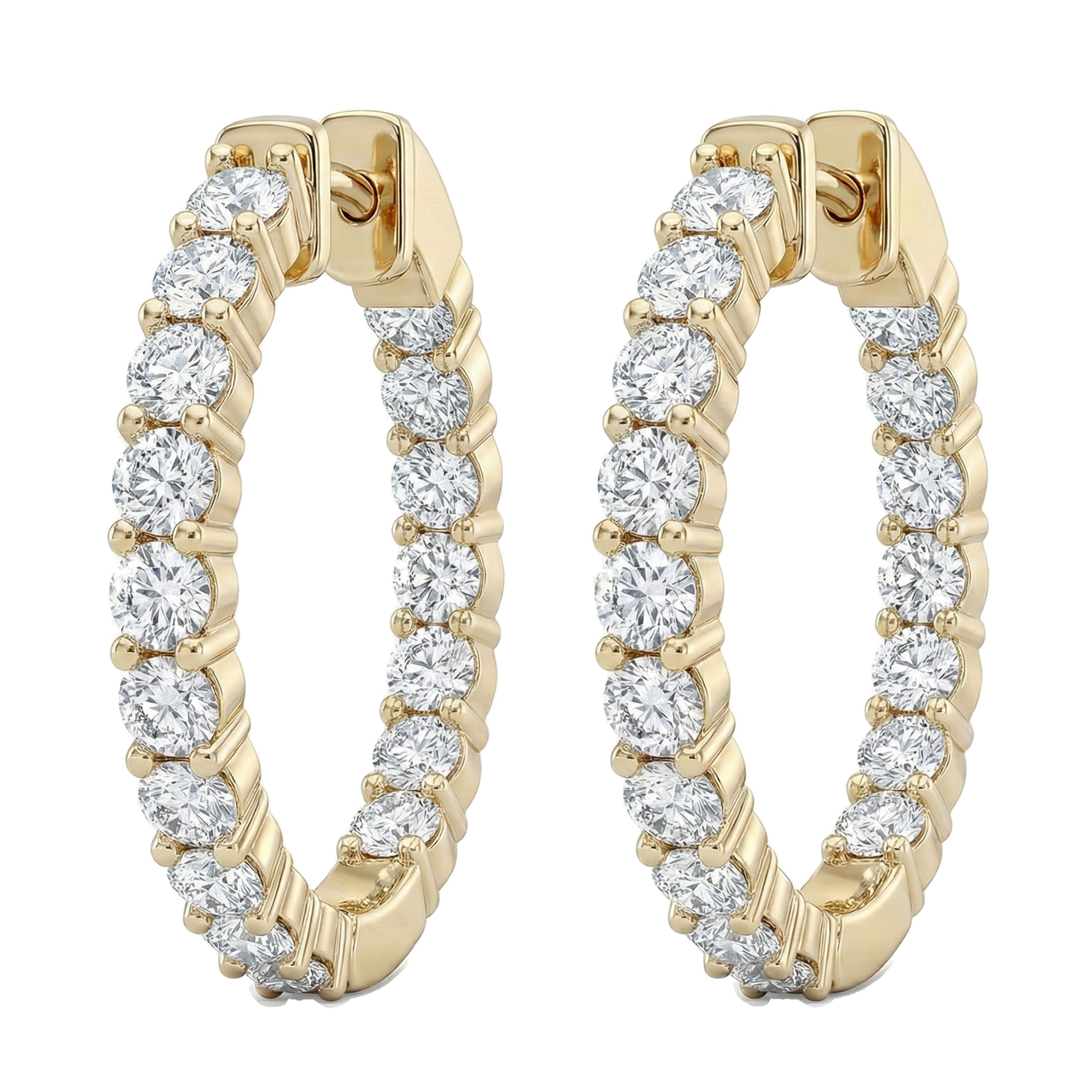 3.35 ct EF VS Lab Grown DIamond Hoops Earrings in 14k Yellow Gold