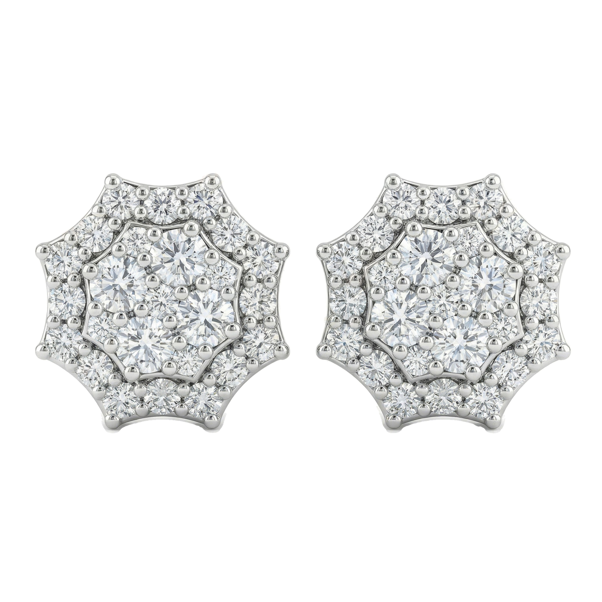 1.30 ct EF VS Lab Grown DIamond Cluster Earrings in 10k White Gold