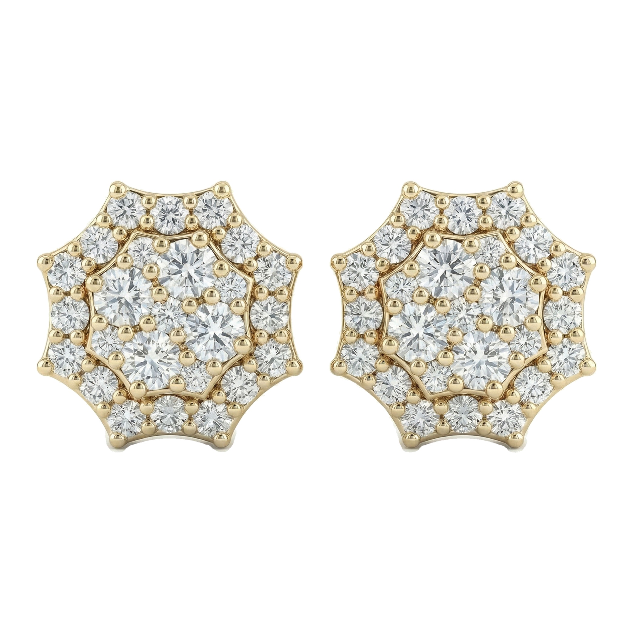 1.30 ct EF VS Lab Grown DIamond Cluster Earrings in 10k Yellow Gold