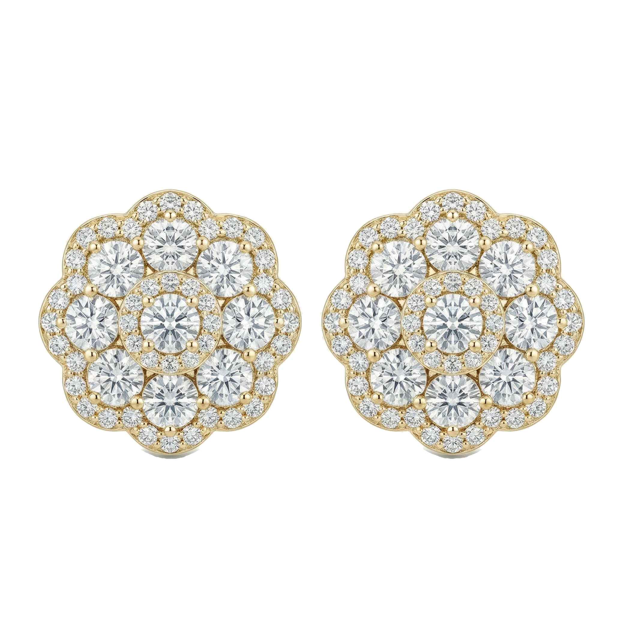 1.50 ct EF VS Lab Grown DIamond Cluster Earrings in 14k Yellow Gold