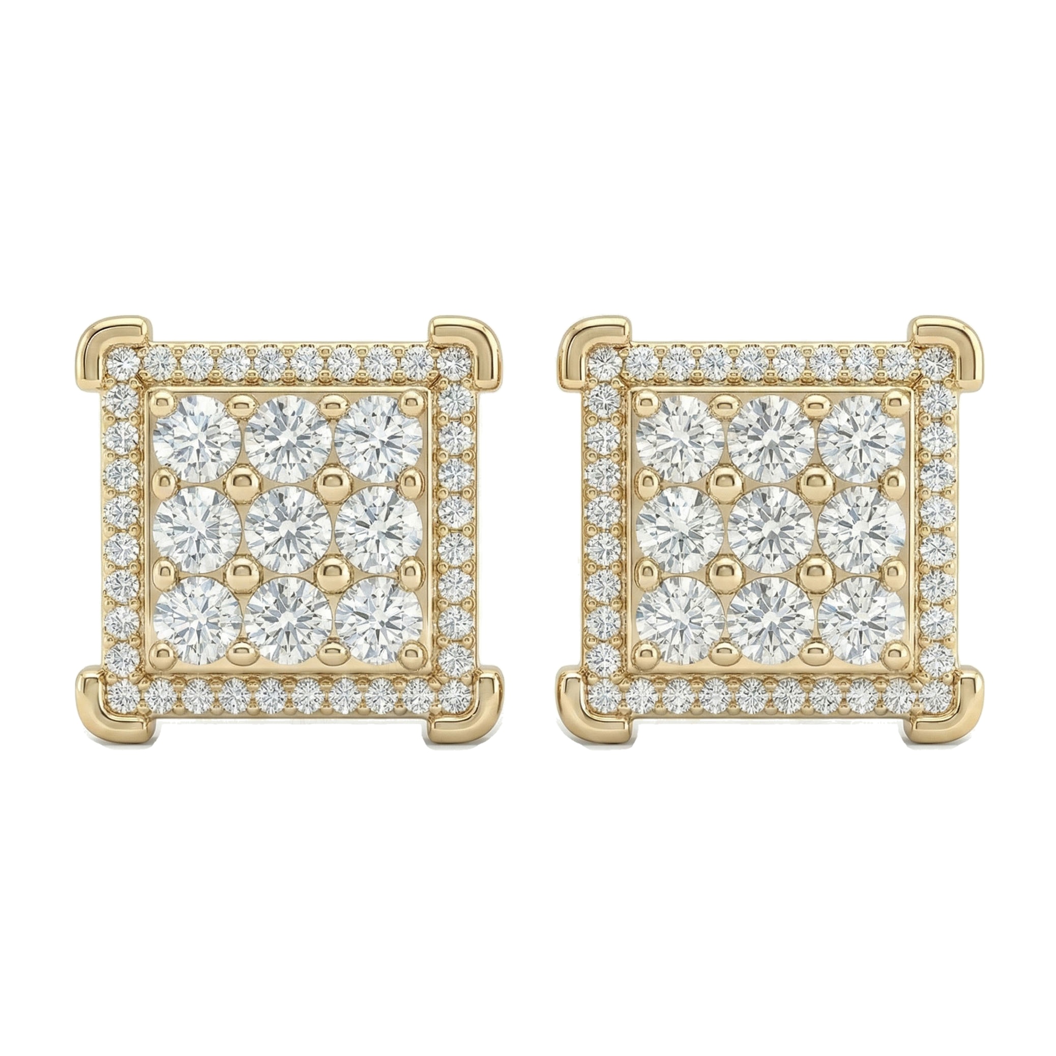 0.90 ct EF VS Lab Grown DIamond Cluster Earrings in 14k Yellow Gold