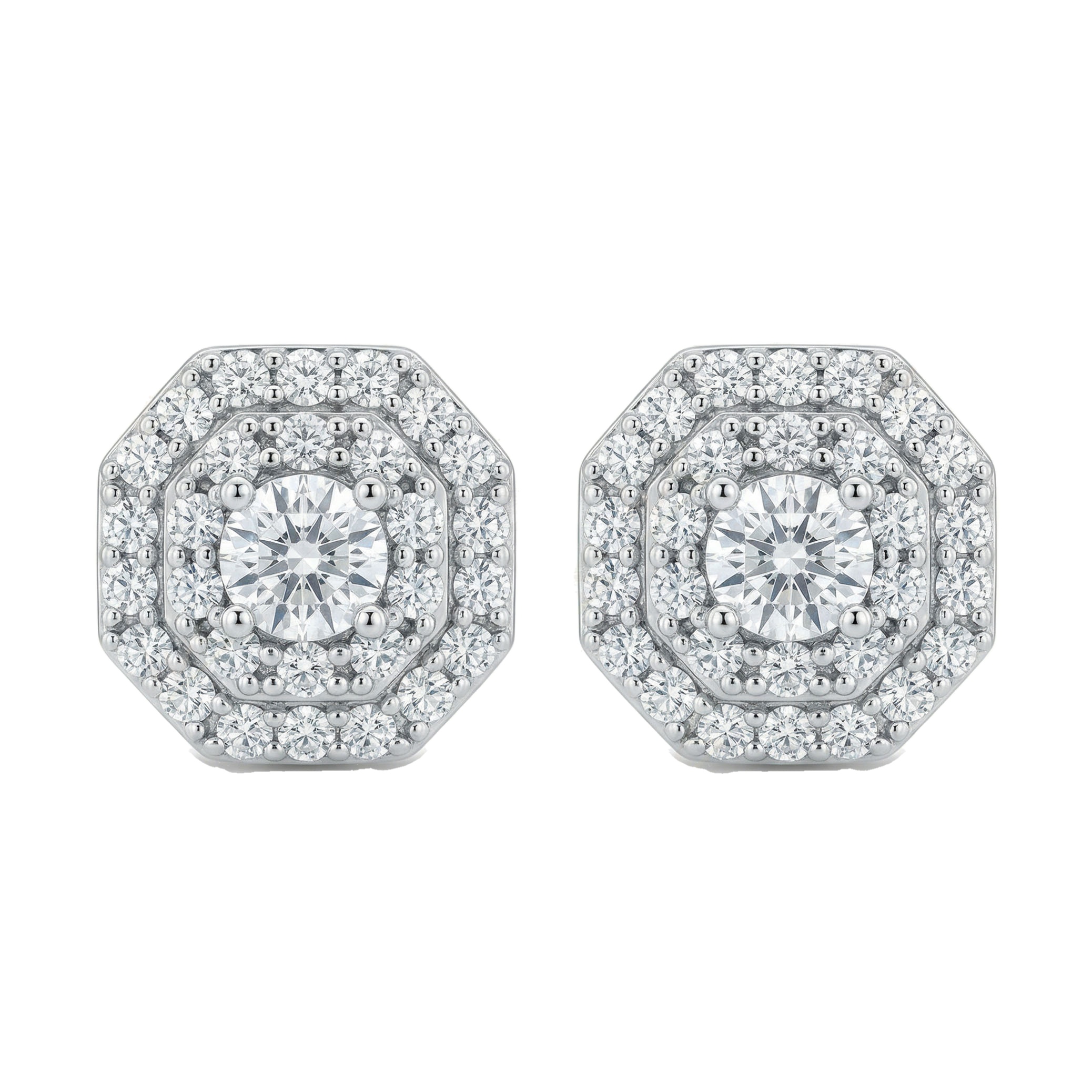 1.05 ct EF VS Lab Grown DIamond Halo Earrings in 14k White Gold