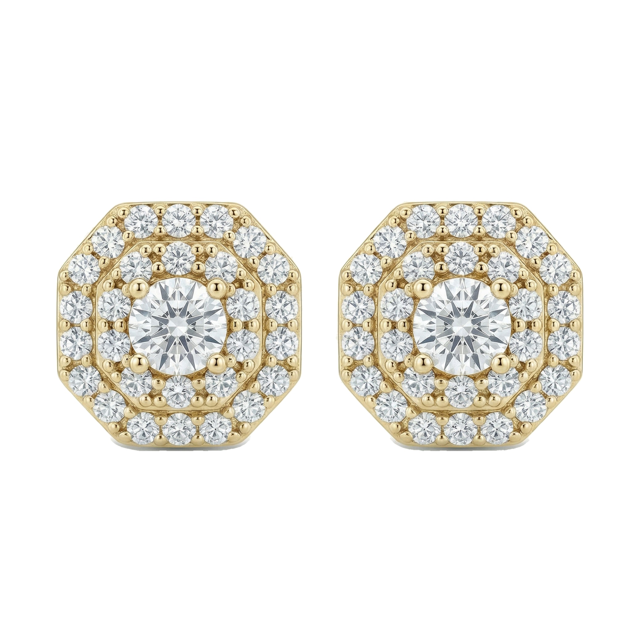 1.05 ct EF VS Lab Grown DIamond Halo Earrings in 14k Yellow Gold