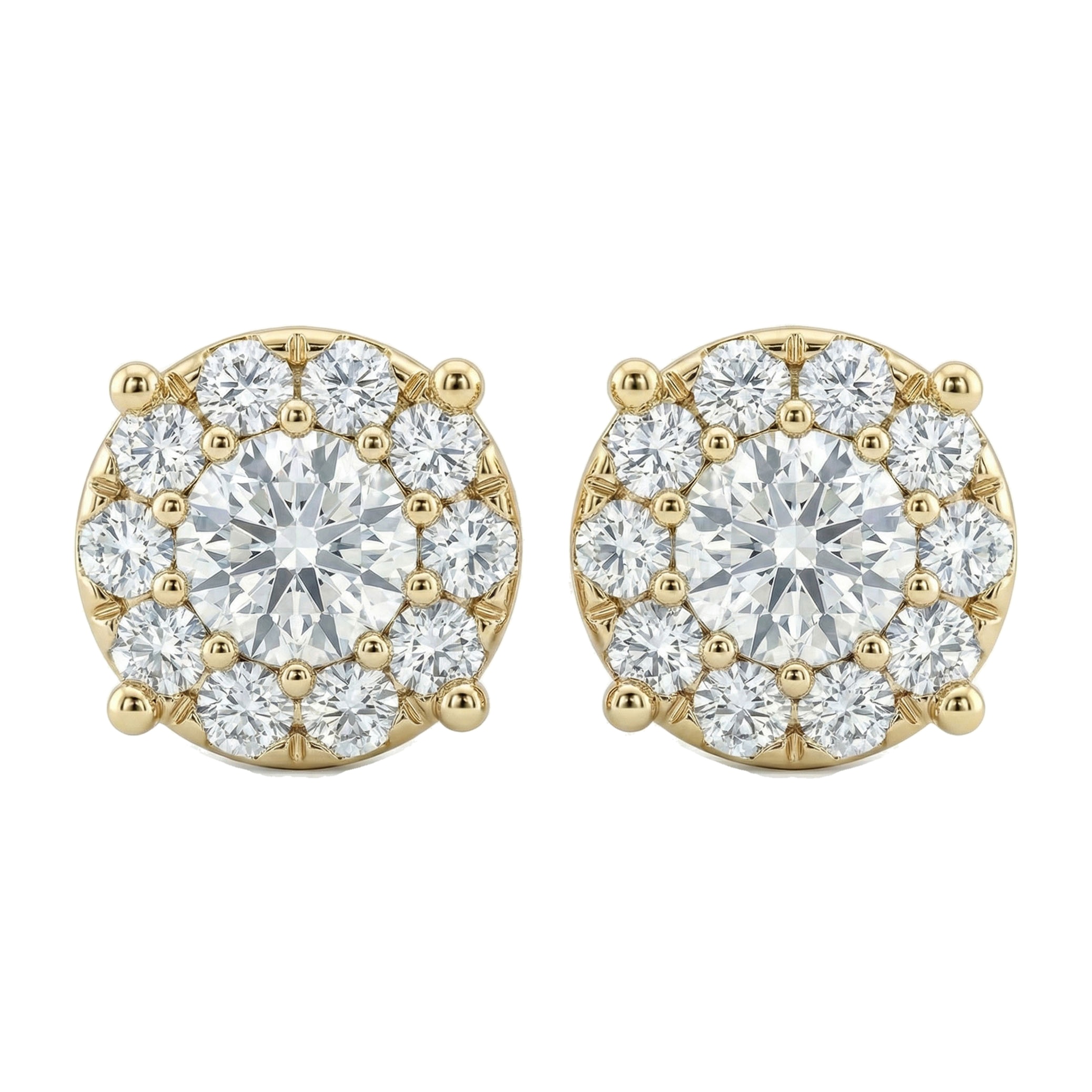 1.85 ct EF VS Lab Grown DIamond Halo Earrings in 14k Yellow Gold