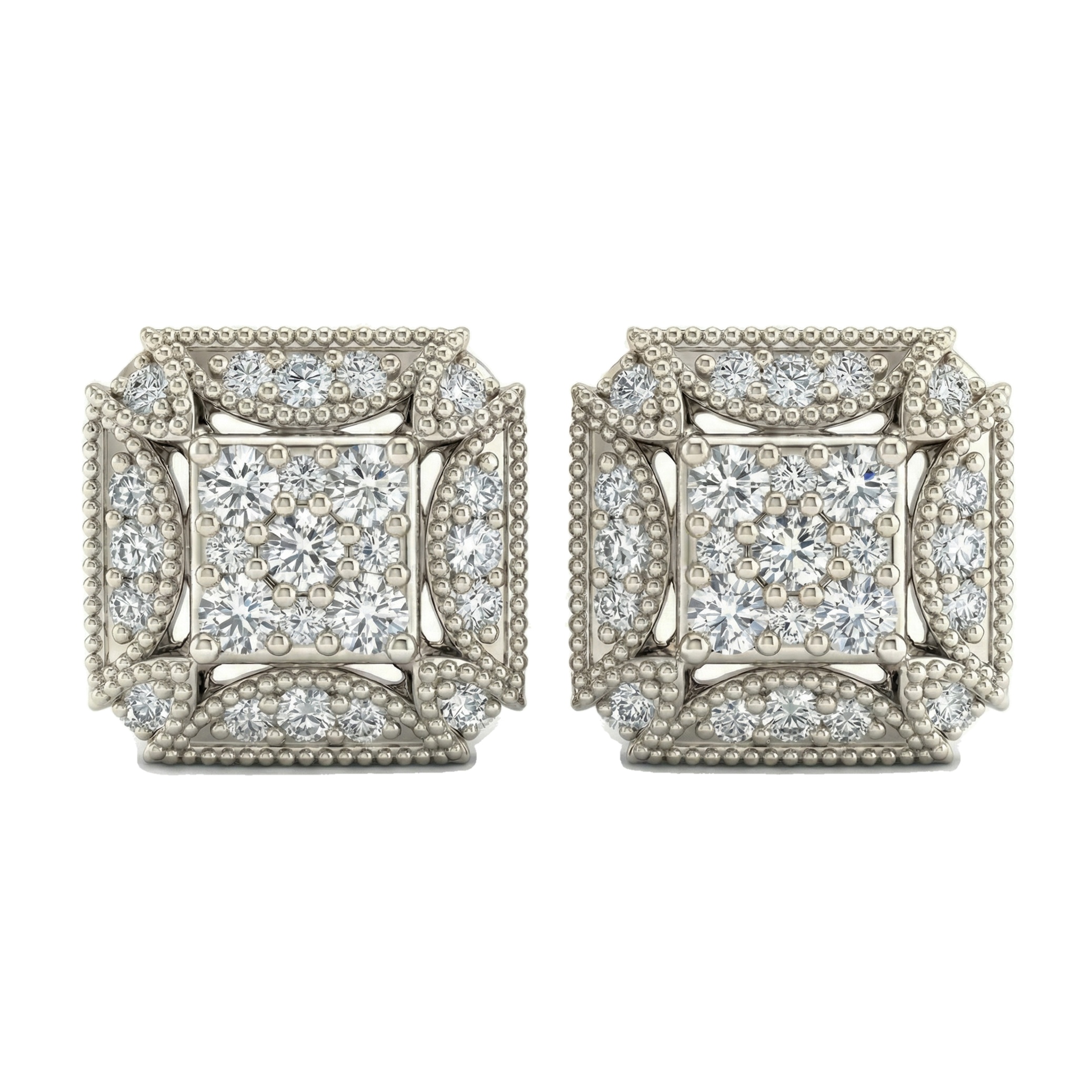 0.60 ct EF VS Lab Grown DIamond Square Earrings in 14k White Gold