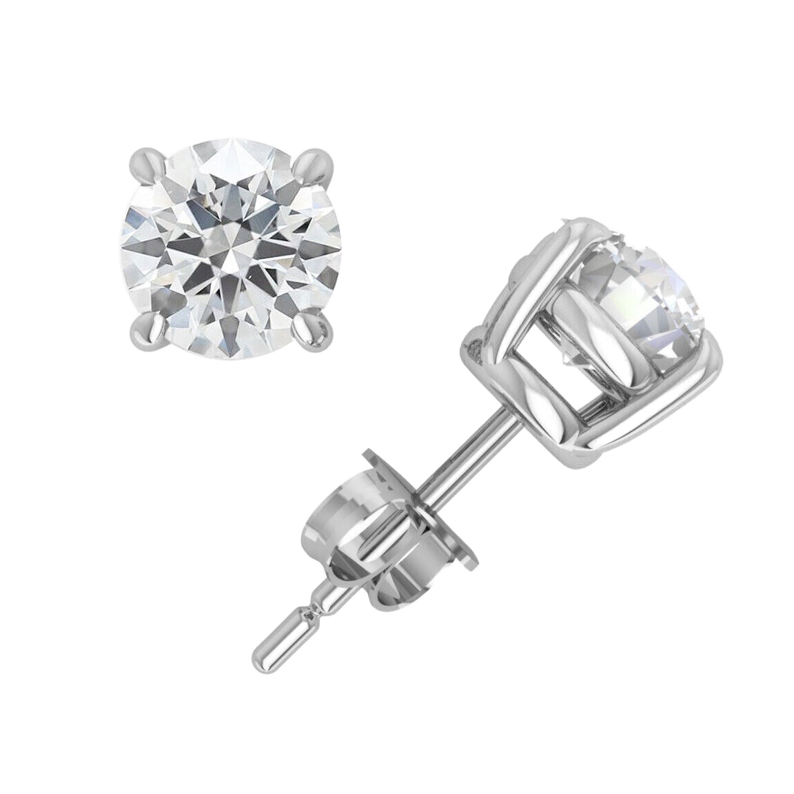 3.00 ct EF VS Lab Grown Diamond Solitaire 4 Prong Basket Stud Earrings in 14k White Gold Friction Back